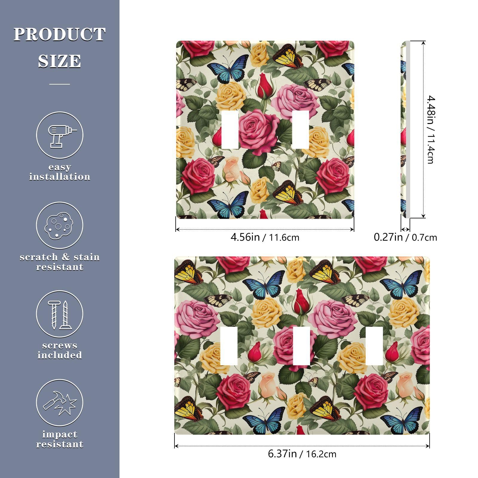 UMIRIKO Butterfly Rose Floewr Spring Light Switch Cover Plate Covers Decorative Double Toggle Home Decor 202b3291