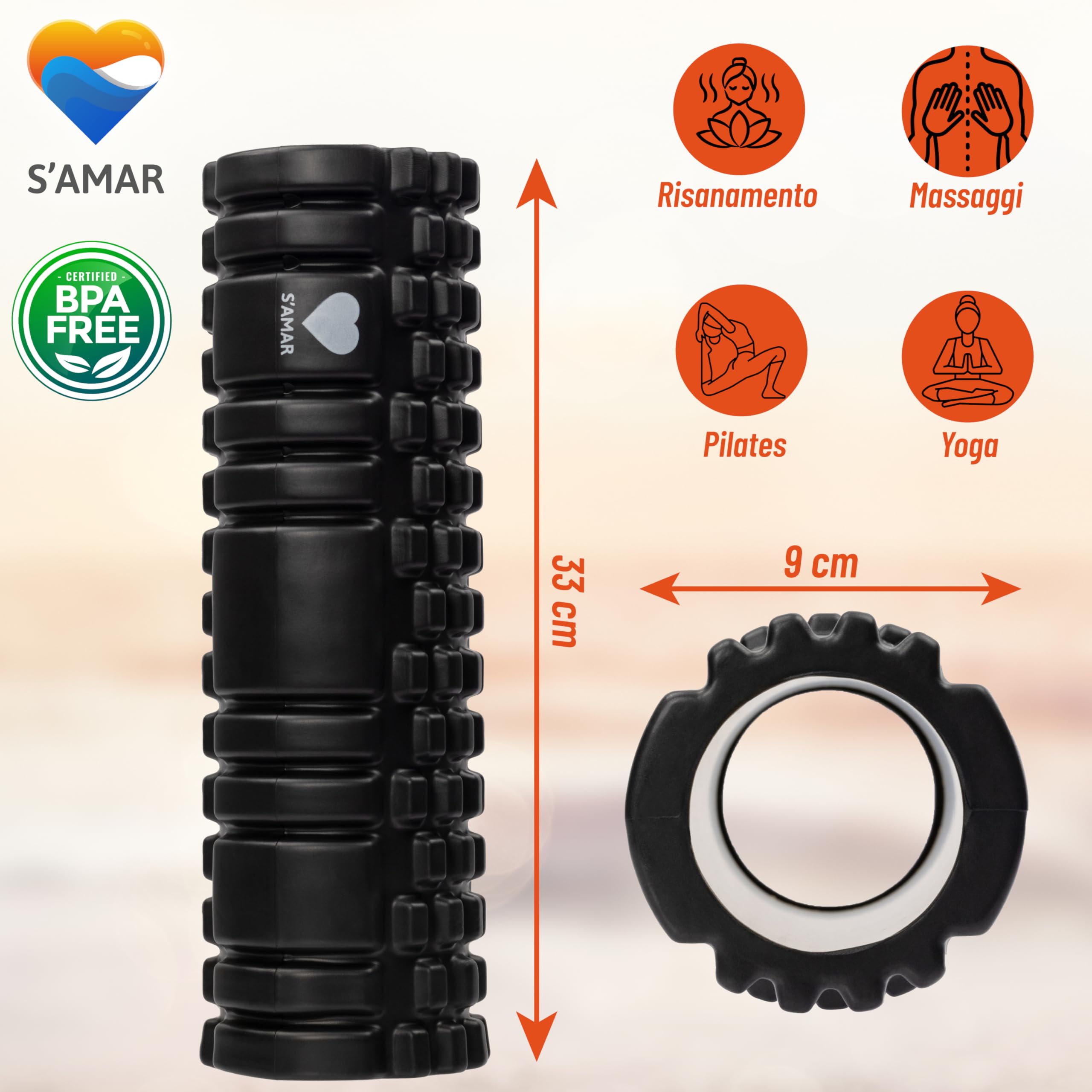 Rullo Massaggio Muscolare – Foam roller pilates in EVA ad Alta Densità - Rullo per allenamento muscolare