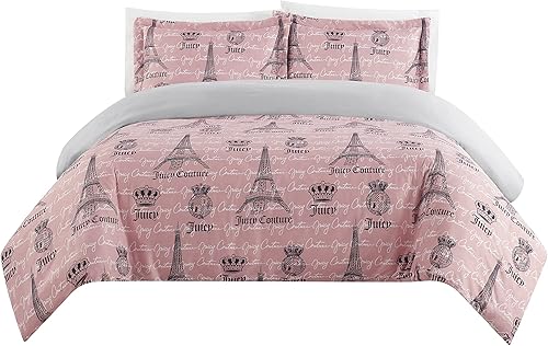 Miniatura 6 de Juicy Couture - Juego de edredón de 3 piezas, Juicy in Paris Bonjour Torre Eiffel, tamaño King, incluye 1 edredón y 2 fundas de almohada, 100%