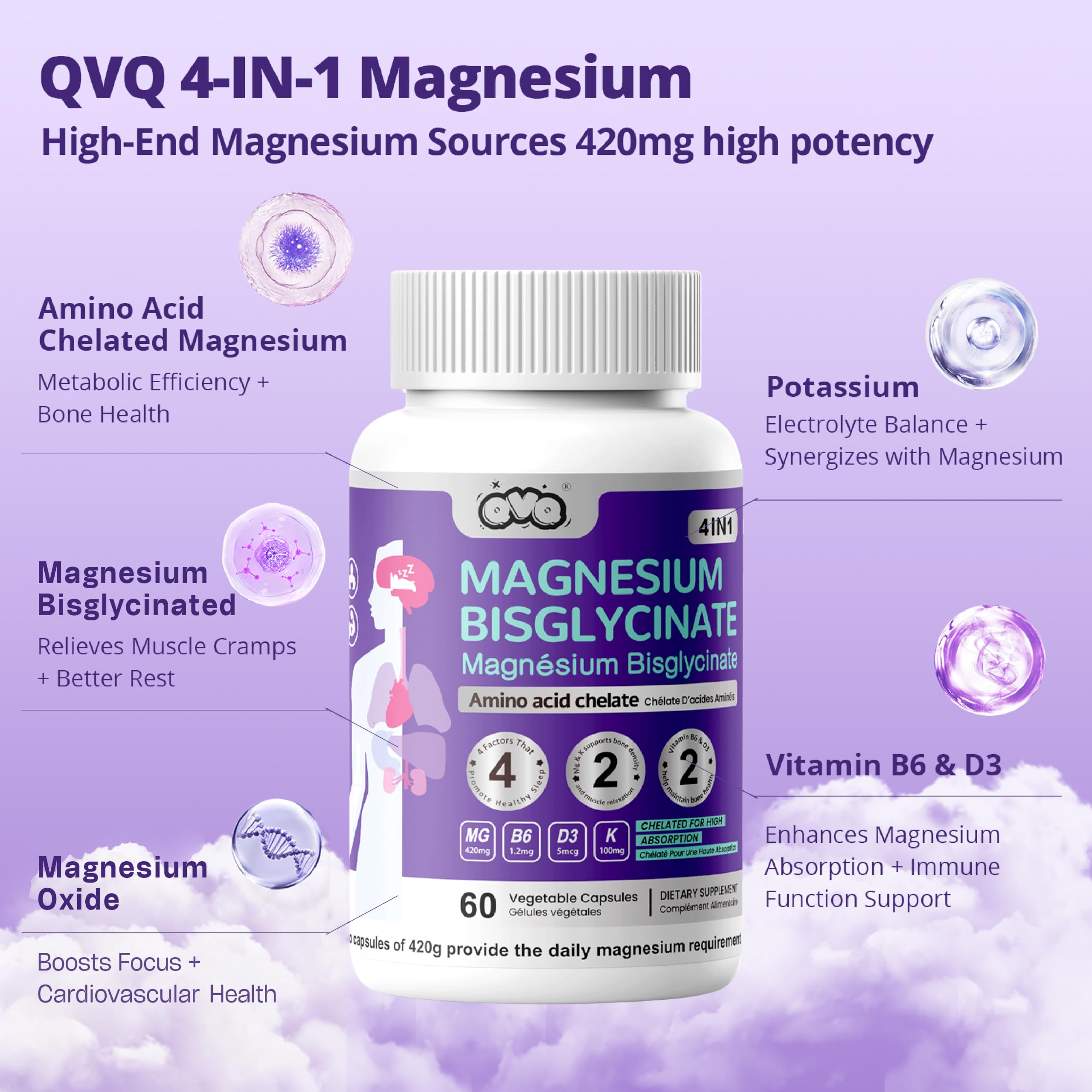 420 Mg Magnesium Bisglycinate Amino Acid Chelated Supplement with Vitamin and Potassium High Absorption Formula for Muscle Relaxation Bone & Joint Support Magnesium Complex Capsules — Amazon image 4
