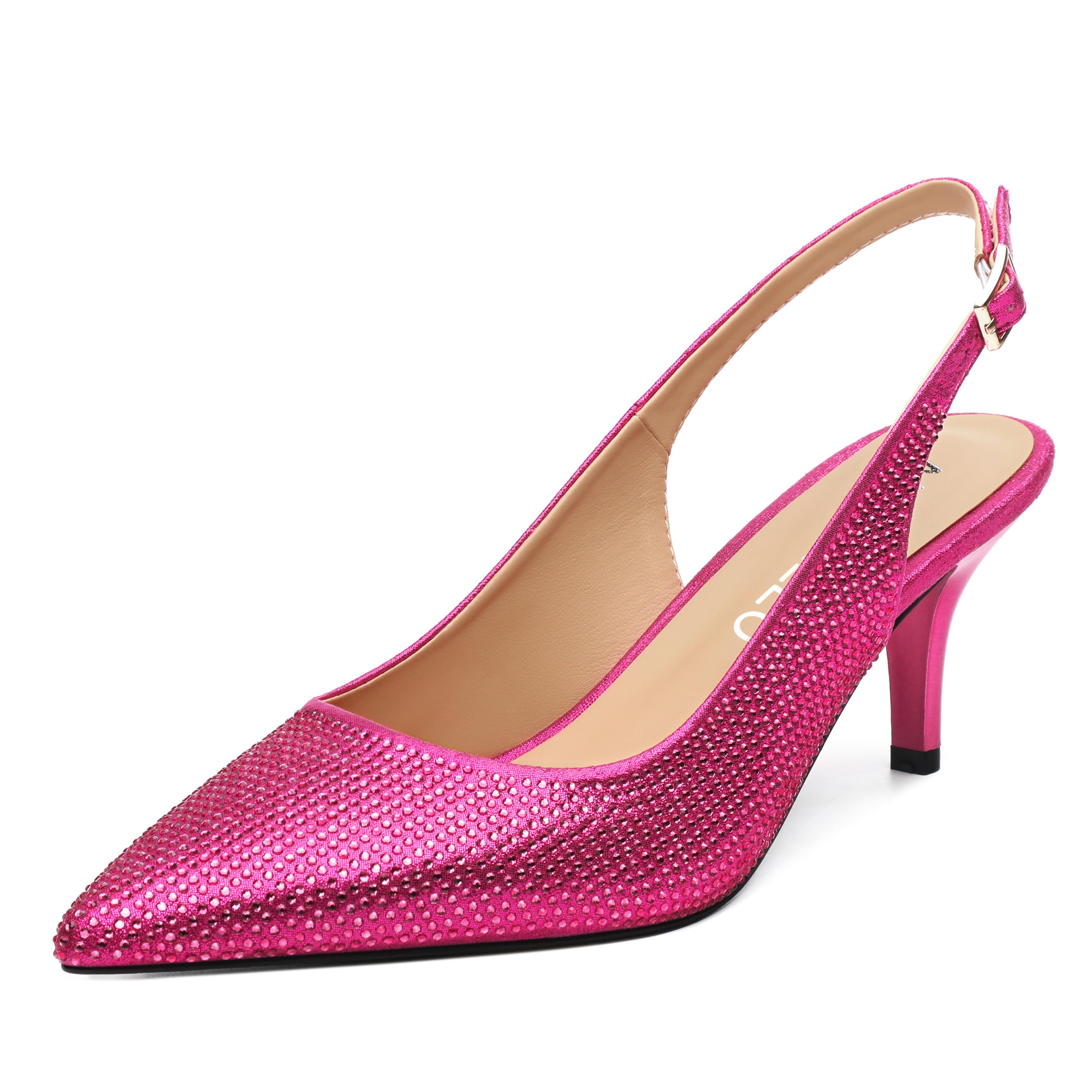 NUMALEO Slingback Heels for Women Pointed Close Toe Kitten Heels Patent Pumps Dress Party Comfy Stiletto 2.5 Inch Dress Shoes