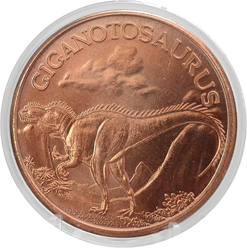 Giganotosaurus Dinosaurio 1 oz Pure .999 Cobre Redondo Coleccionable 1.535 in Challenge Moneda en cápsula - COA by Heavenly Metals