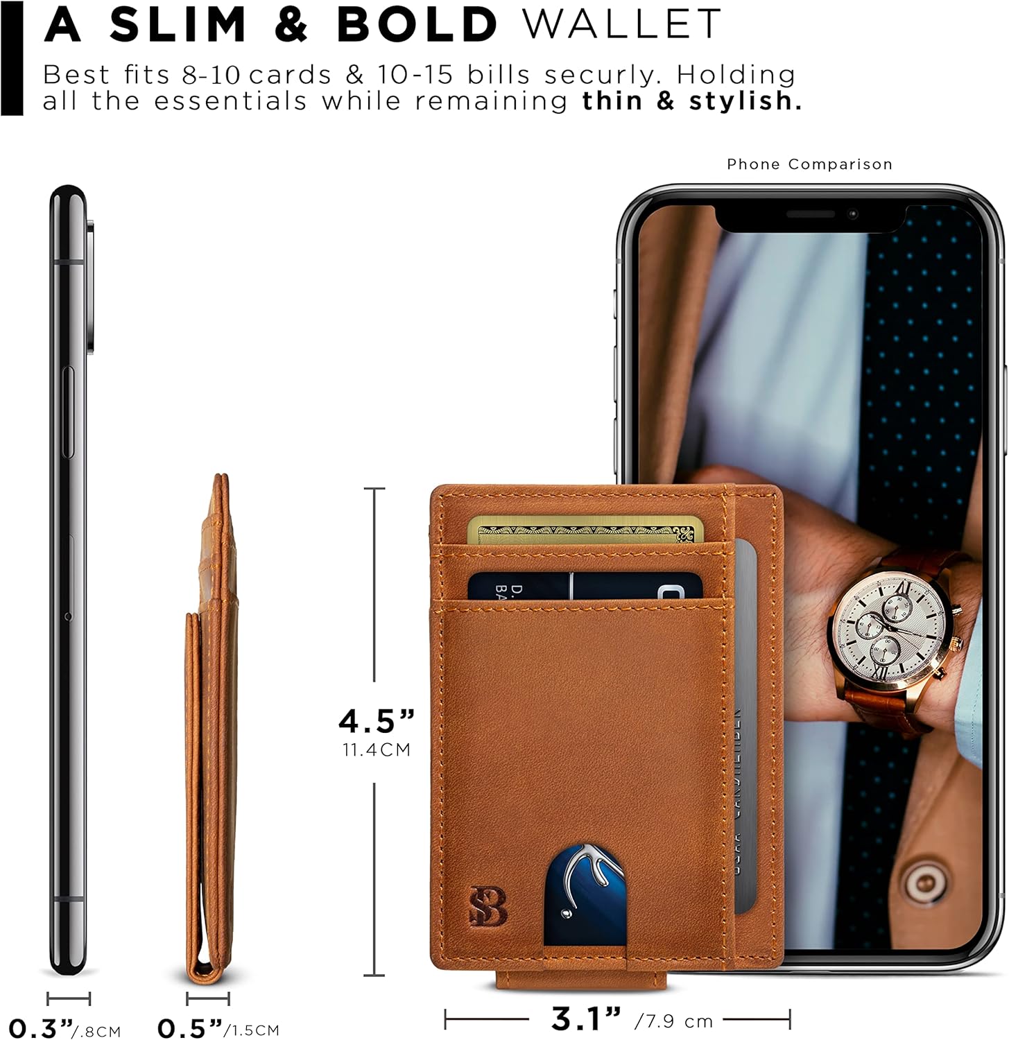 SERMAN BRANDS Front Pocket Wallet with Money Clip Magnetic. Bifold Minimalist RFID Leather Wallets for Men Slim Card Wallet - Image 6