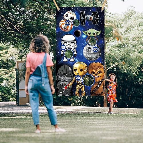 Star War Toss temática con 4 bolsas de frijoles divertido juego de lanzamiento de pancarta de fondo, suministros para fiesta, fiesta temática de