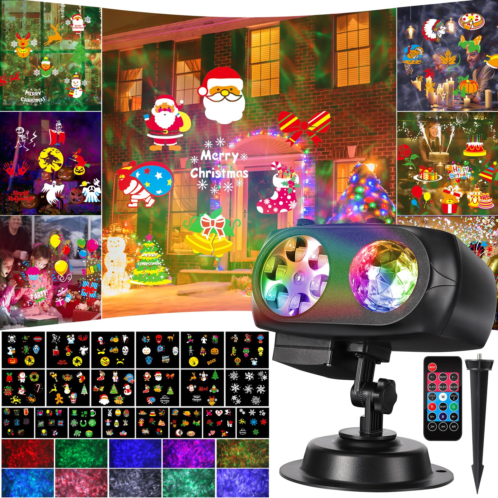 Litake Halloween Projektor Aussen,4/6/8 Mustermodi 15W 20 Folien Projektor Weihnachten Wasserdicht 10 Farben Ocean Wave LED Weihnachtsprojektor mit Remote für Geburtstag Party Hochzeit Deco