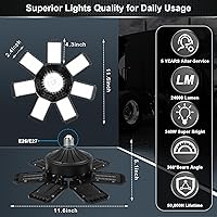 Vista 4 de Paquete de 4 luces LED de garaje, 240 W, 24000 lm, 6500 K, luces LED de techo, con 7+1 paneles deformables, base con rosca E26/E27, iluminación