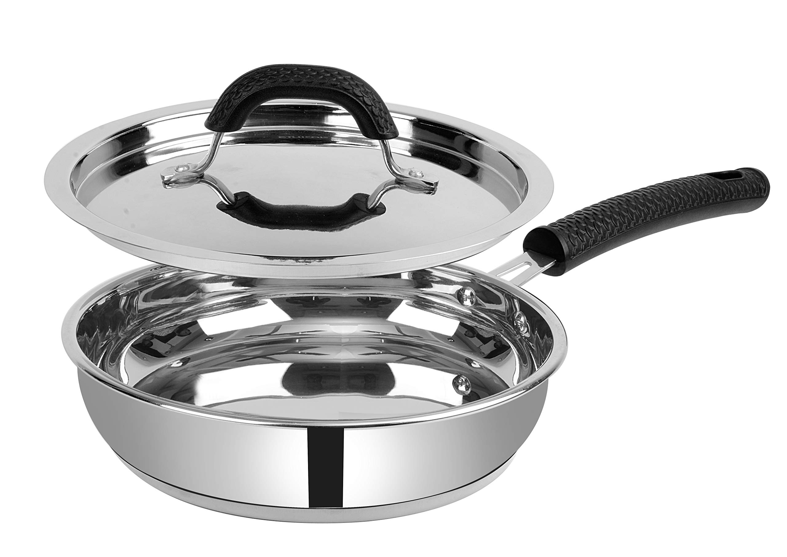 EthicalSHINEART Stainless Steel Encapsulated Bottom Fry Pan with SS Lid (24cm)