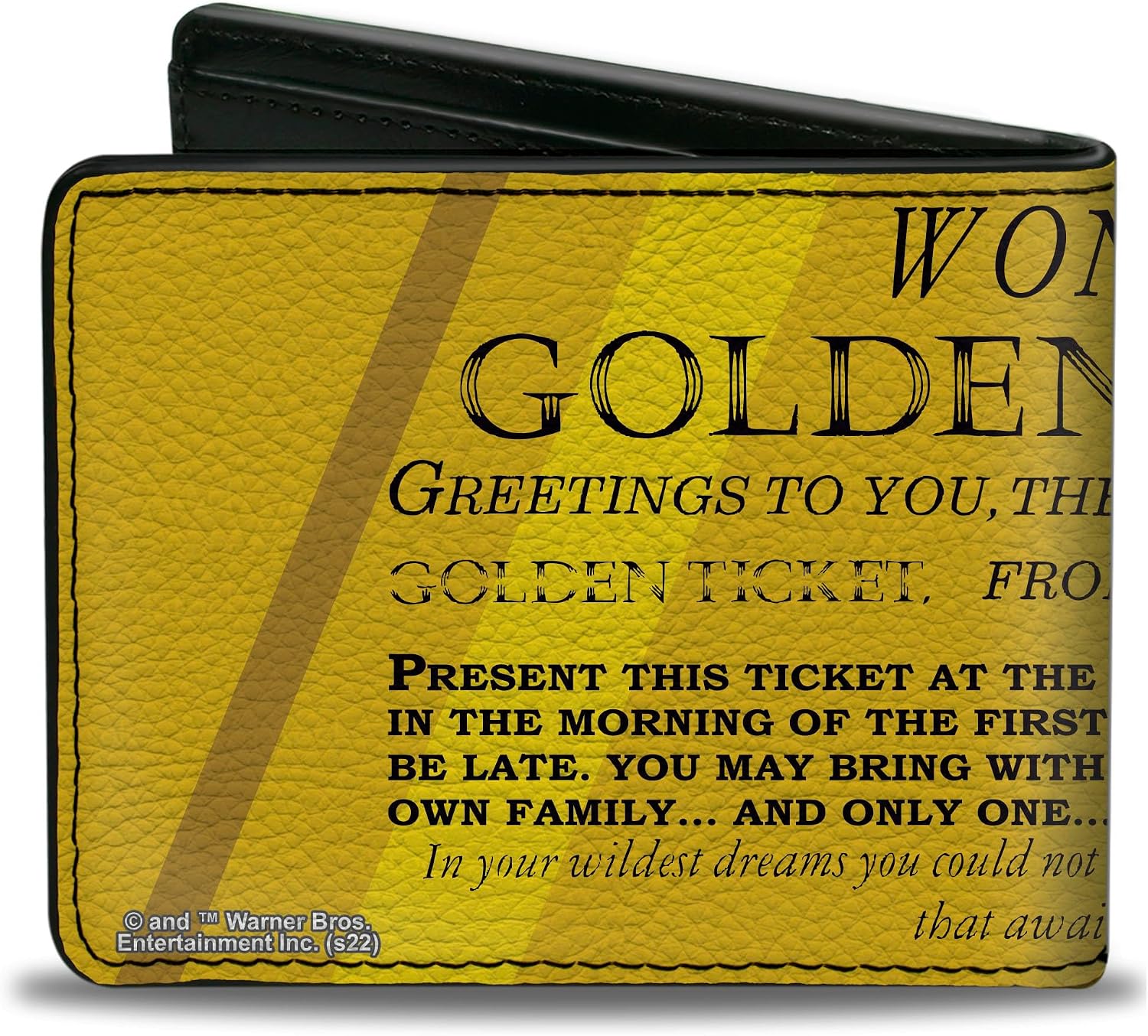 Buckle-Down Movies Wallet, Bifold, Willy Wonka and the Chocolate Factory Golden Ticket Text Yellows, Vegan Leather
