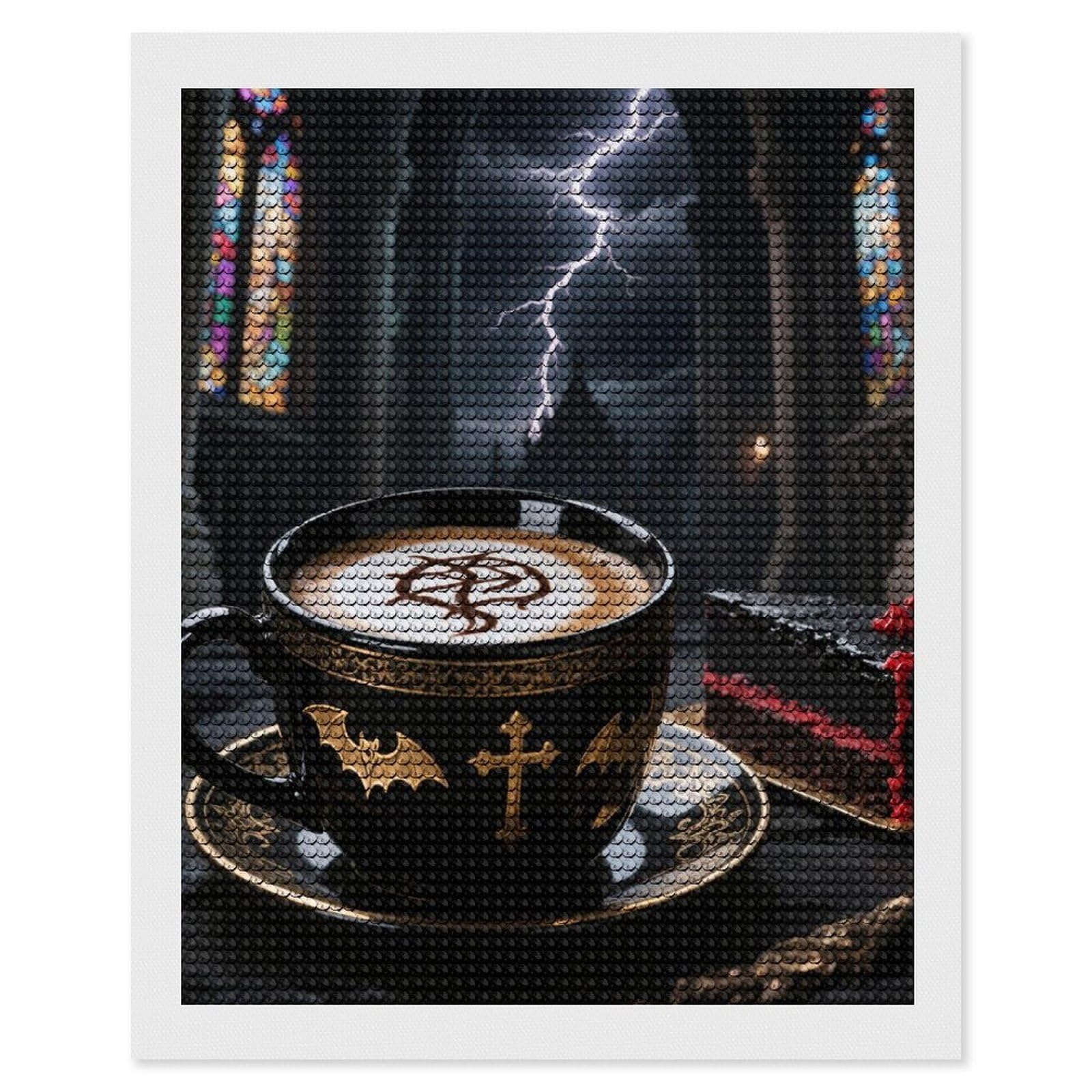 DWVTSLH Gothic Style Coffee Diamond Painting Kits for Adults, Personalized Diamond Photo Art Full Drill, DIY 5D Diamond Art Painting Kits for Beginners, Home Wall Decor 16"x20"