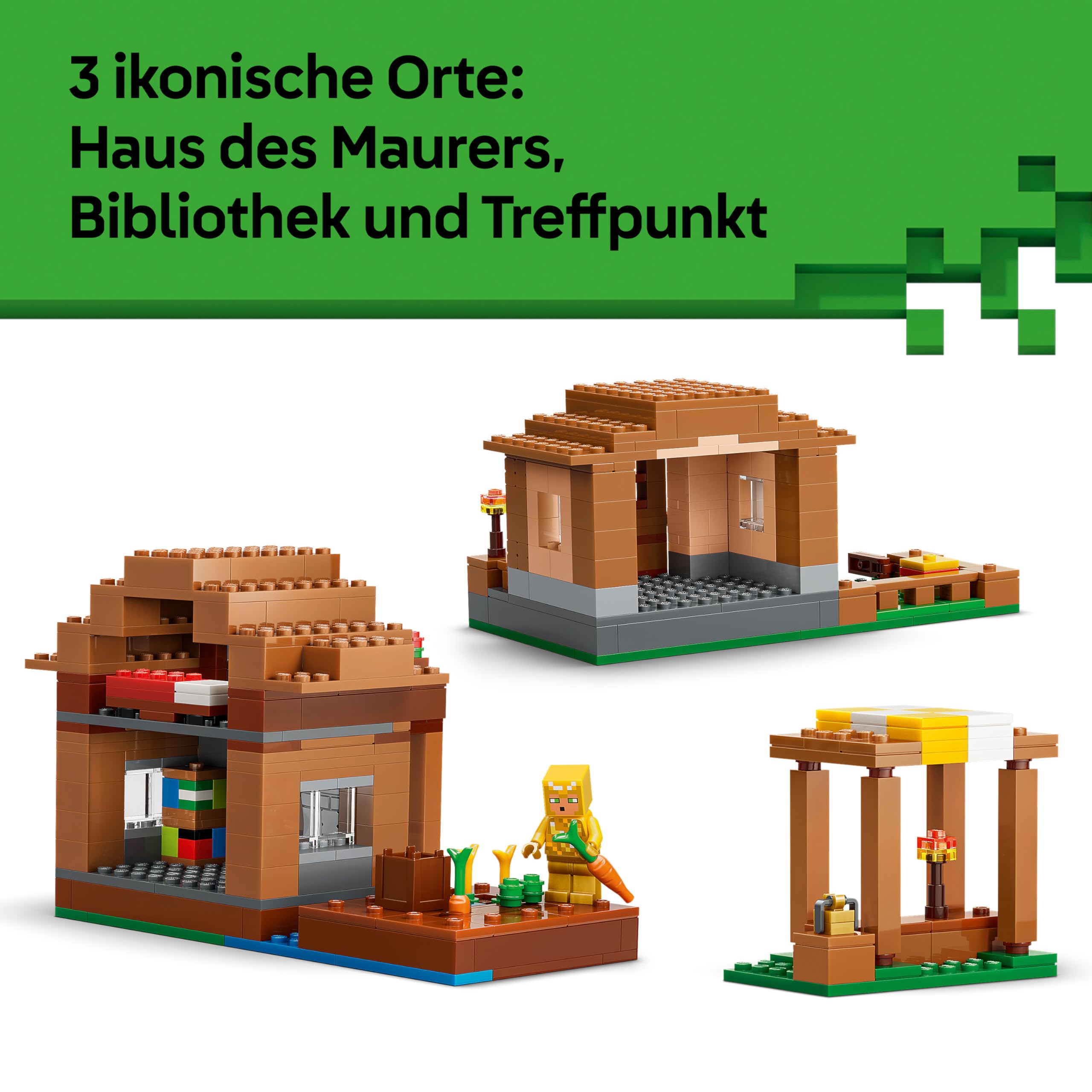 LEGO Minecraft Angriff des Magiers auf das Dorf - Modell mit Garten - 11 Figuren inkl. Maurer & Eisengolem - Zimmerdeko für Kinder - Gaming Geschenk für Jungen, Mädchen und Fans ab 9 Jahren - 21596
