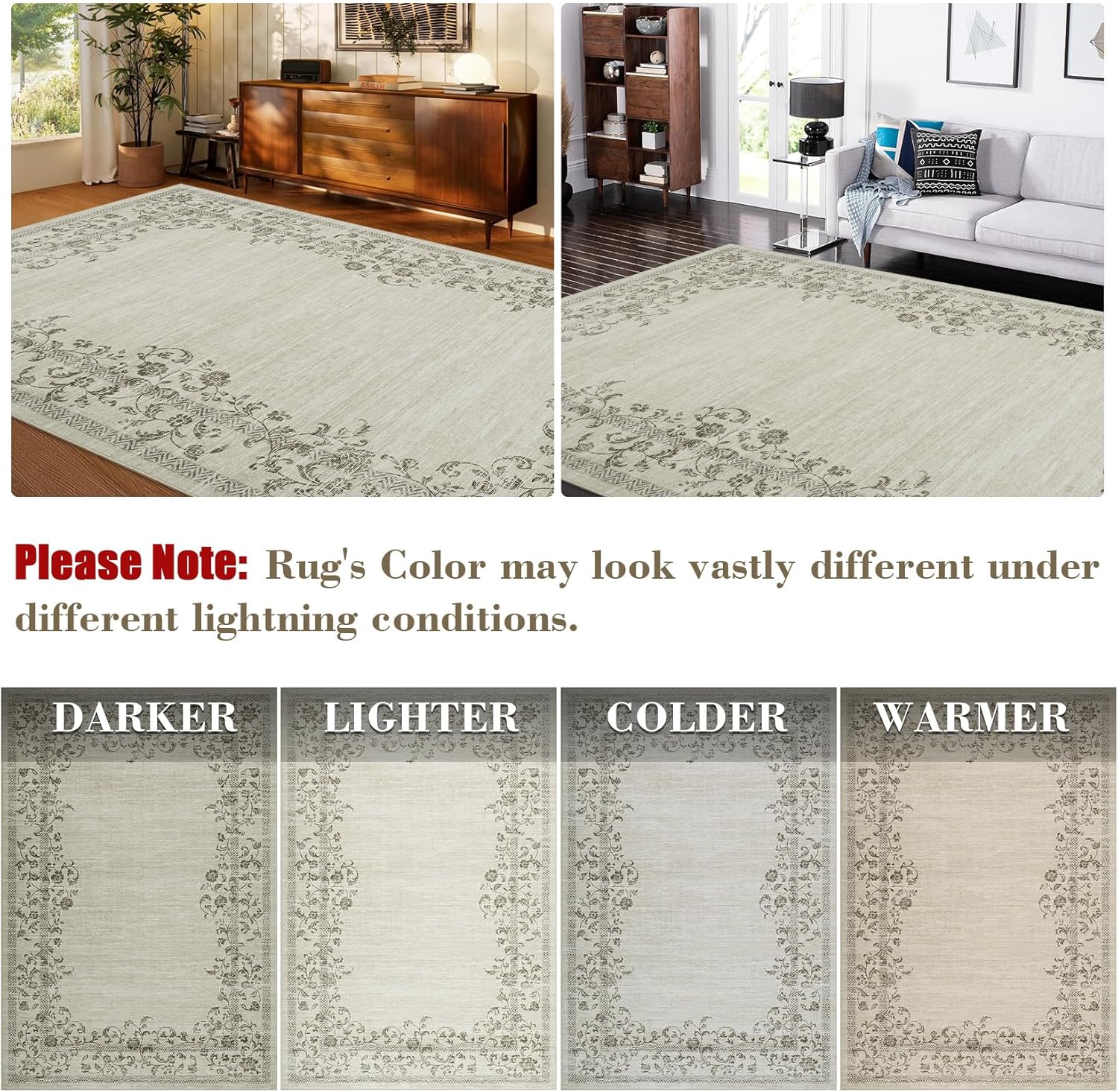 COZYLOOM Washable Runner Rug 2x6 Runners Floral Bathroom Rugs Boho Low Pile Small Non Slip Kitchen Runner Entryway Rug Stain Resistant Carpet for Living Room Bedroom, Cream 2'x6'