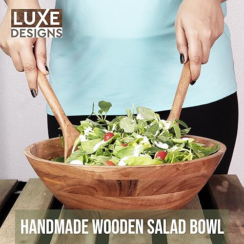 Miniatura 5 de Luxe Designs Juego de ensaladeras de madera, cuenco decorativo seguro para alimentos y sostenible, cuenco de madera para frutas y ensaladas, fácil