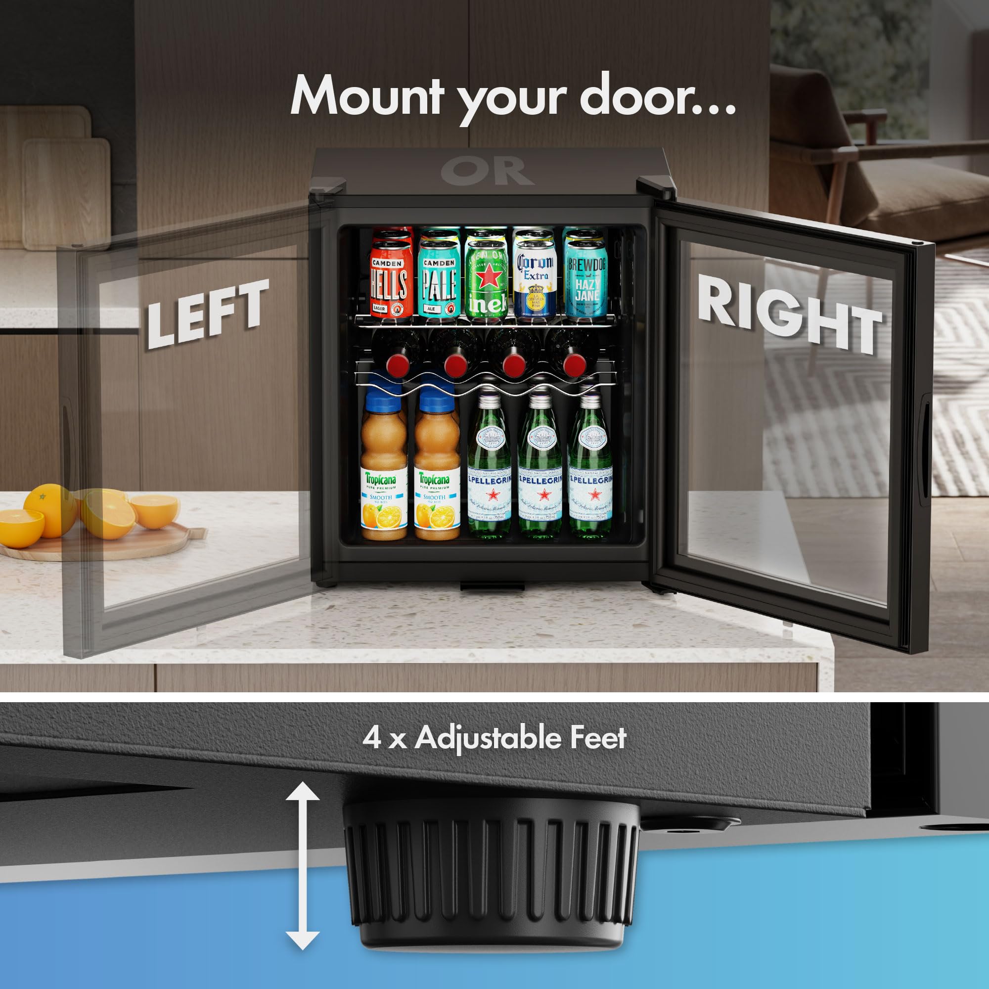 VonHaus Drinks Fridge 50L – Mini Beer & Wine Fridge with Reversible Glass Door & LED Light, Auto Defrost, 0-20°C, Lock & Keys, Table Top Drinks Refrigerator with 43L Net Capacity — view 8