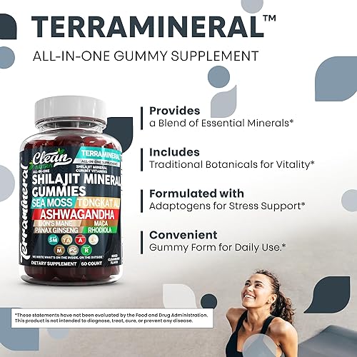 Miniatura 6 de Gomitas terraminerales Shilajit con musgo marino irlandés Tongkat Ali Ashwagandha melena de león MACA Panax Ginseng Rhodiola & Cordyceps de Clean