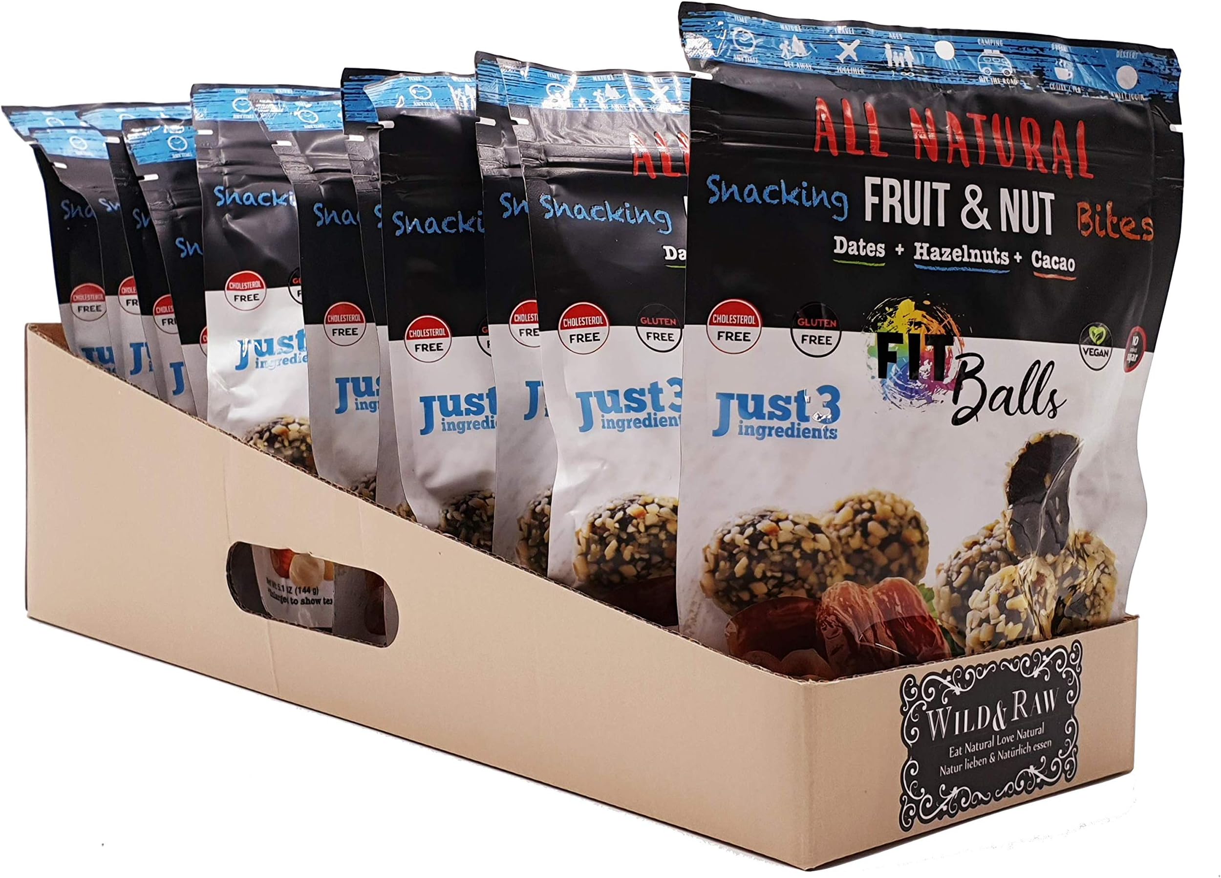 100% Natural Fit Balls, Fruit & Nut Snacking Bites Dates, Hazelnuts & Cacao, Antioxidant ,No Additivies, No Added Sugar, Gluten Free, Vegan (3)