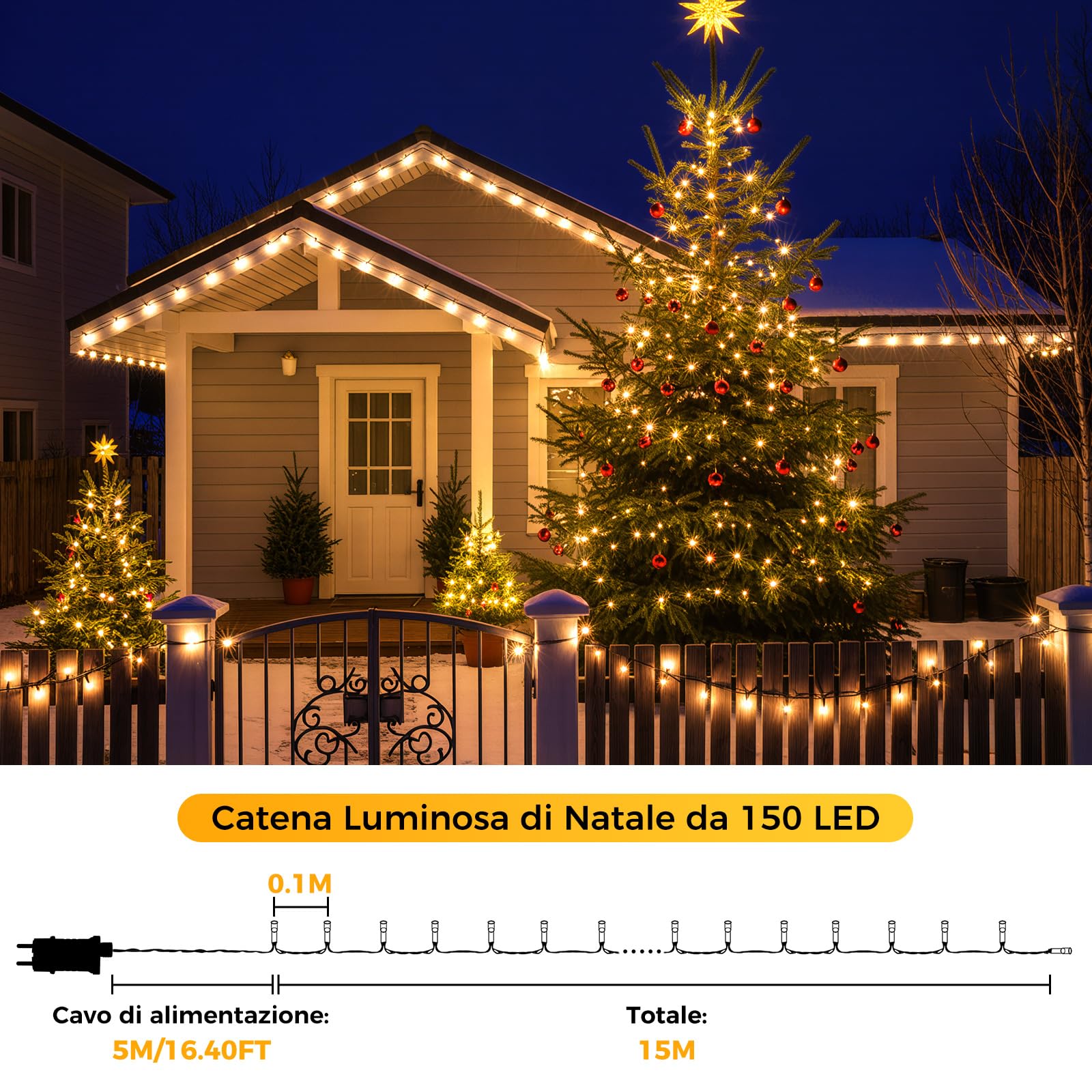 taiyongkang Bol lichtsnoer voor buiten, werkt op stroom, 15 m, 100 leds, warmwit, lichtketting met afstandsbediening, 8 modi en timer, IP44 waterdicht, voor tuin, balkon, Kerstmis, feest