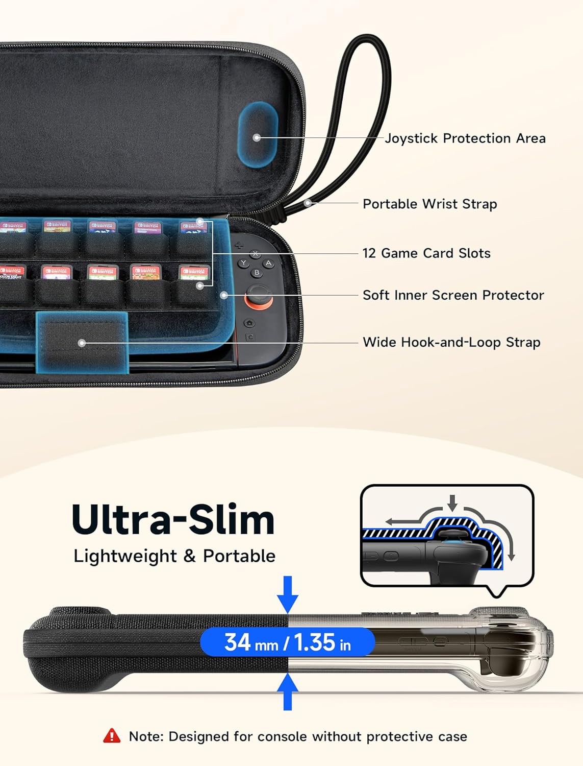 JSAUX Switch 2 Carrying Case for Nintendo Switch 2, Large Hard Shell Travel Case with Separate Small Console Shell (12 Game Card Slots), Full Protection Storage for Switch 2 Accessories, Black - Image 5