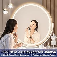 Vista 5 de Hasipu Espejo de tocador con luces, espejo de maquillaje LED de 24 pulgadas, espejo de maquillaje iluminado con luces, control táctil inteligente