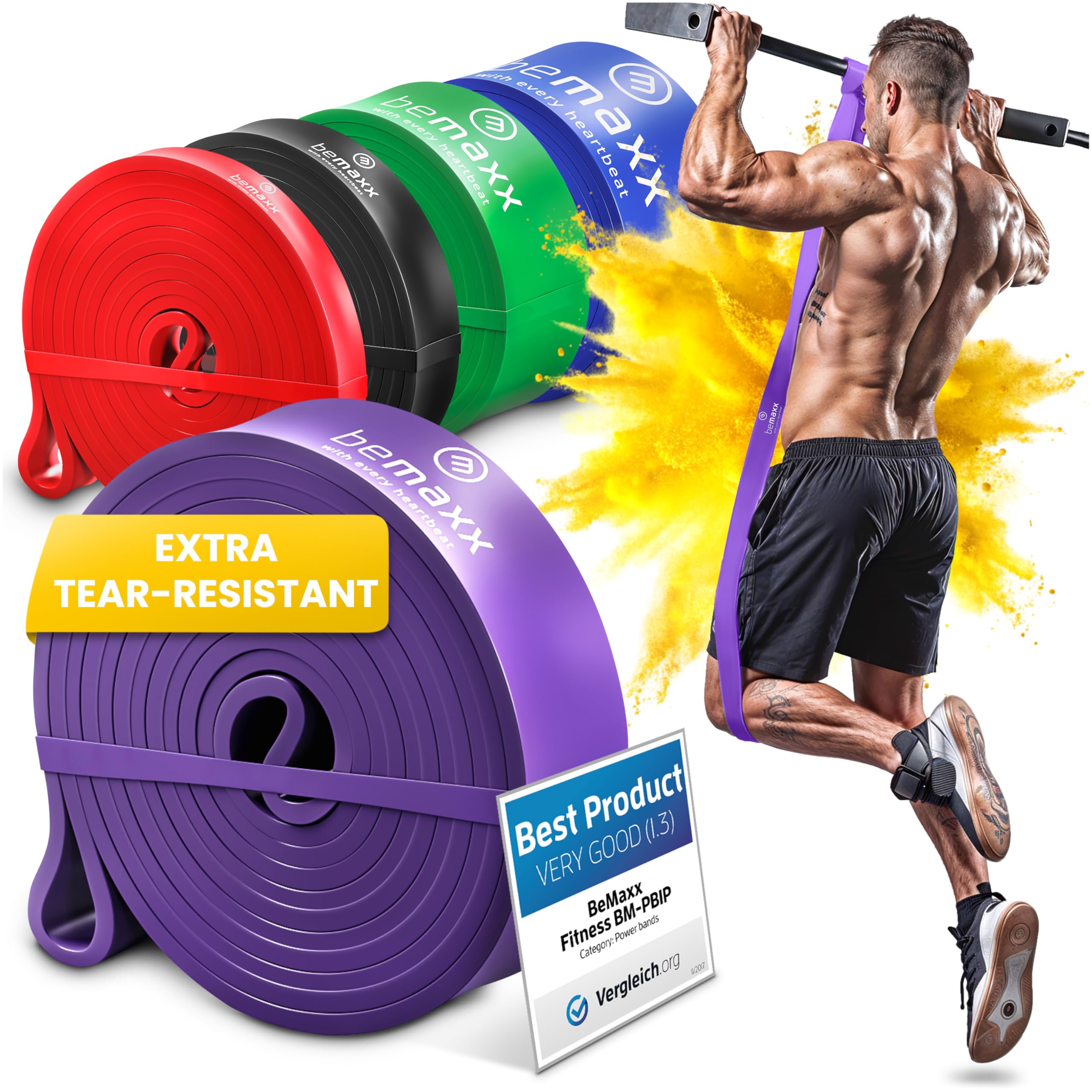 Elastique Musculation Traction Fitness + Guide Exercices, Assist Barre Fixe, Pull Up Bar Dip Bandes de Résistance | Gym Equipment: Muscu Tubes Bands Heavy Calisthenics Gymnastique Sport, Femme Homme
