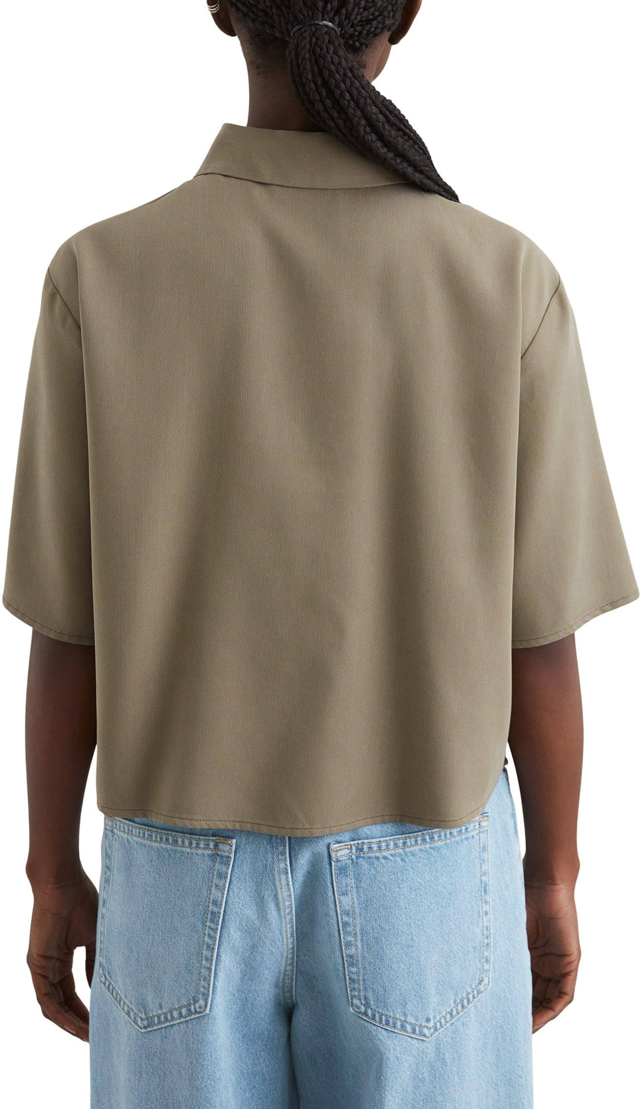 Marc OߴPolo Denim Donna Camicia a maniche corte con colletto Kent cropped, Verde (Dusky Green), XL