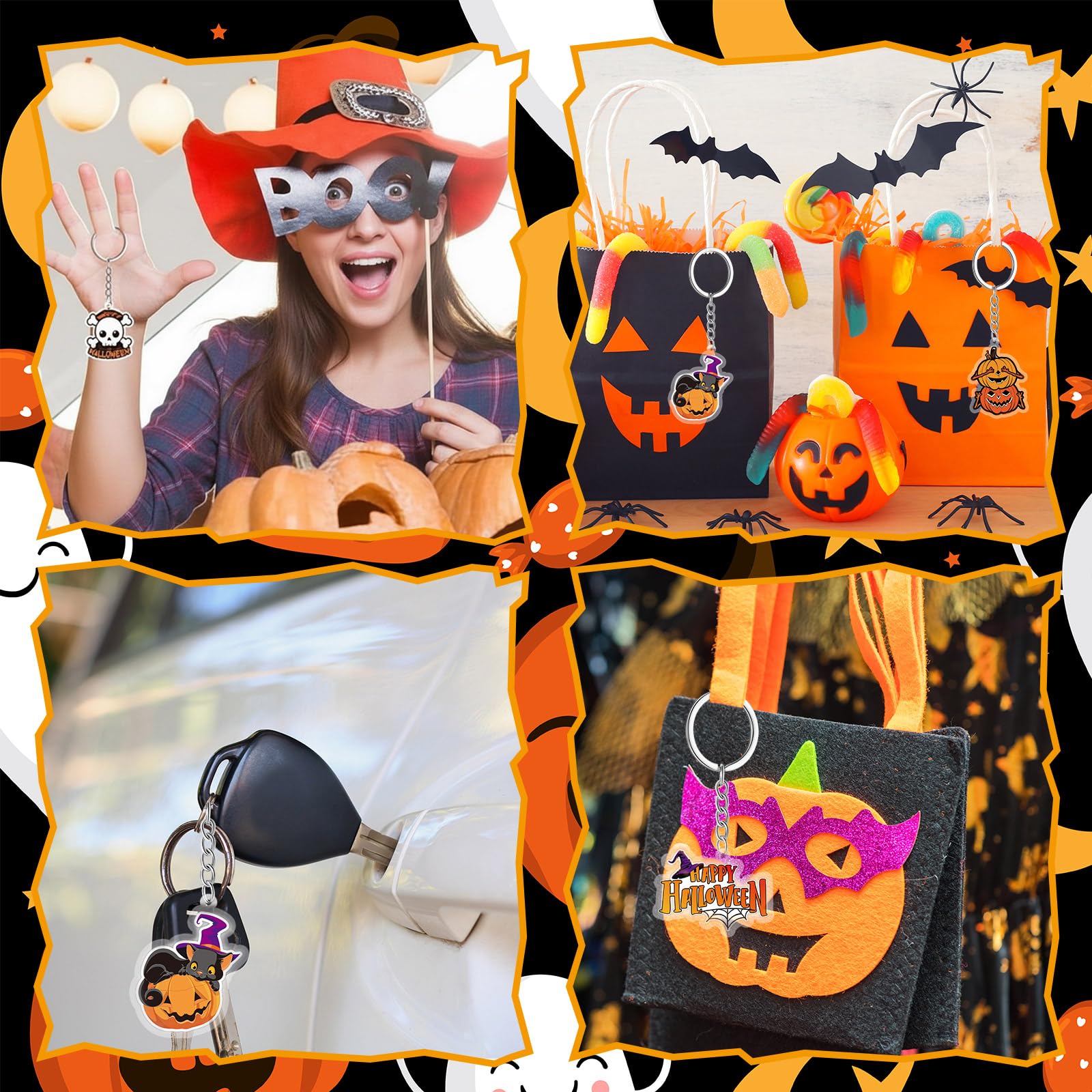 Kigeli 60 llaveros de Halloween, accesorios de Halloween, llavero acrílico de Halloween a granel, llavero colgante para hombres y mujeres, llaveros y llaveros para Halloween, joyería de regalo,