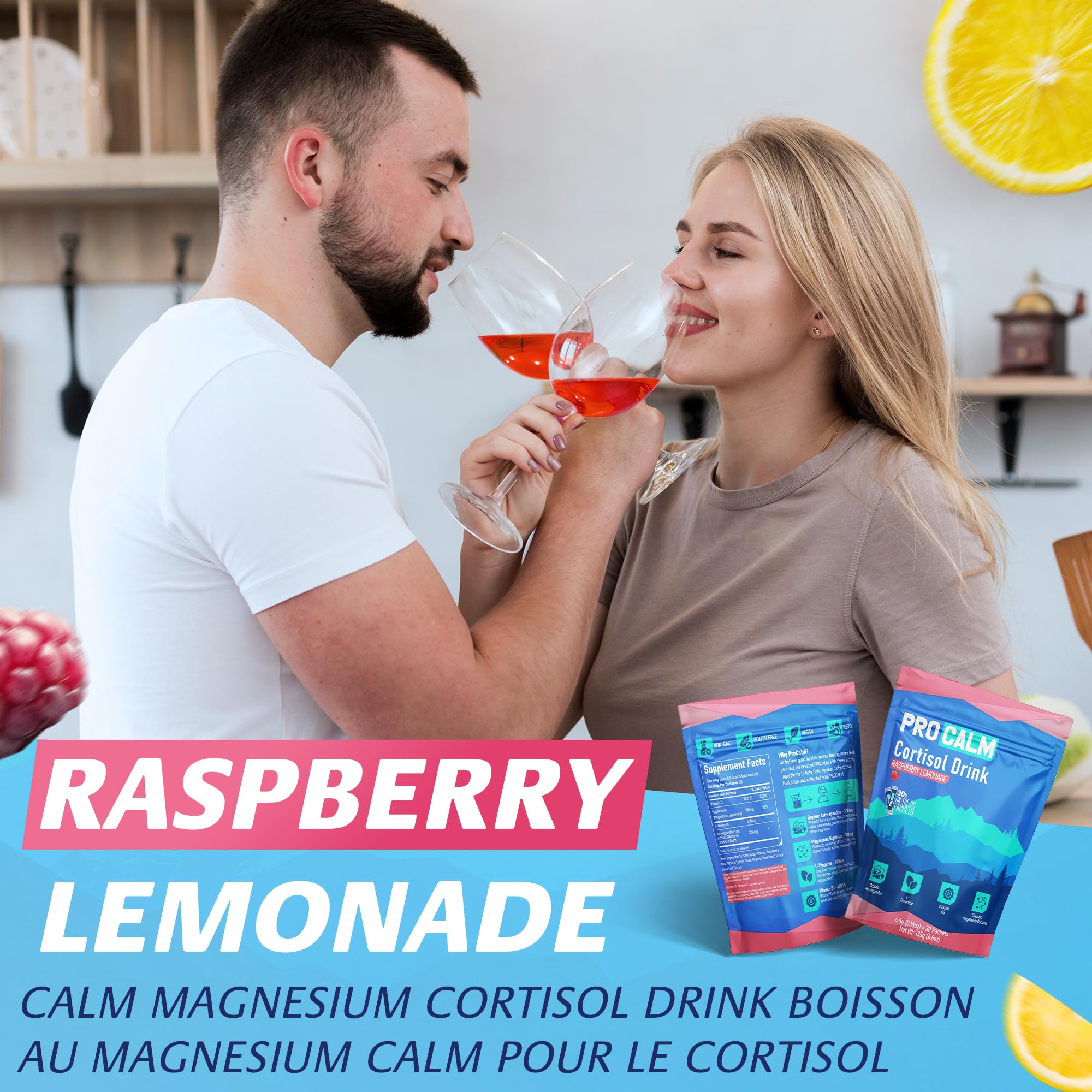 Supercalm Cortisol Drink Blend Packets, Calming Magnesium for Relaxation, Concentration and Sleep, Raspberry Lemonade, No Sugar, Non-GMO, Vegan (Pack of 2-40 servings)