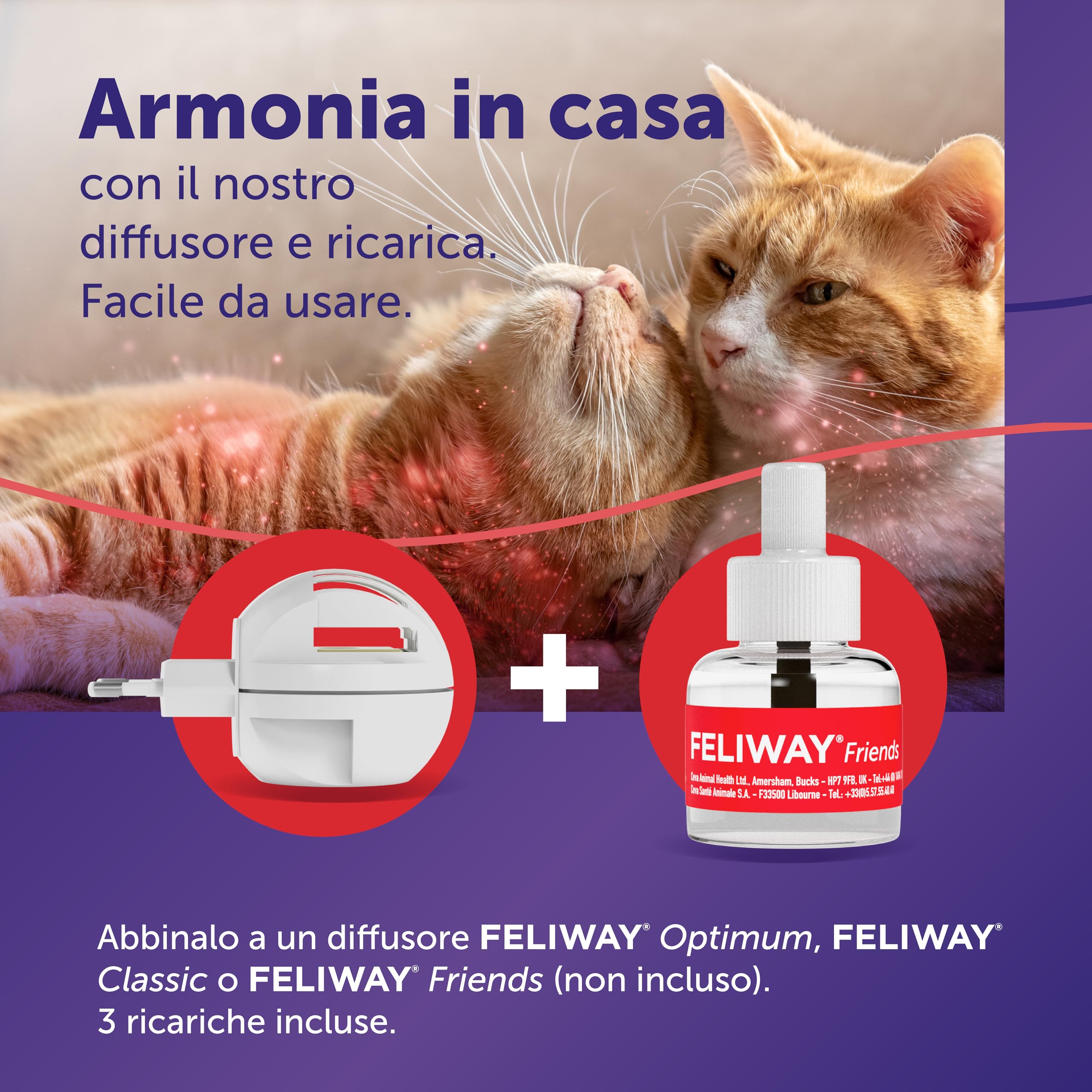 FELIWAY Friends 3x30 Giorni Ricariche Calmanti per Gatti per Diffusore di Feromoni, 48 ml – Aiuta a creare armonia e a ridurre i conflitti nelle case con più gatti. Raccomandato dai veterinari