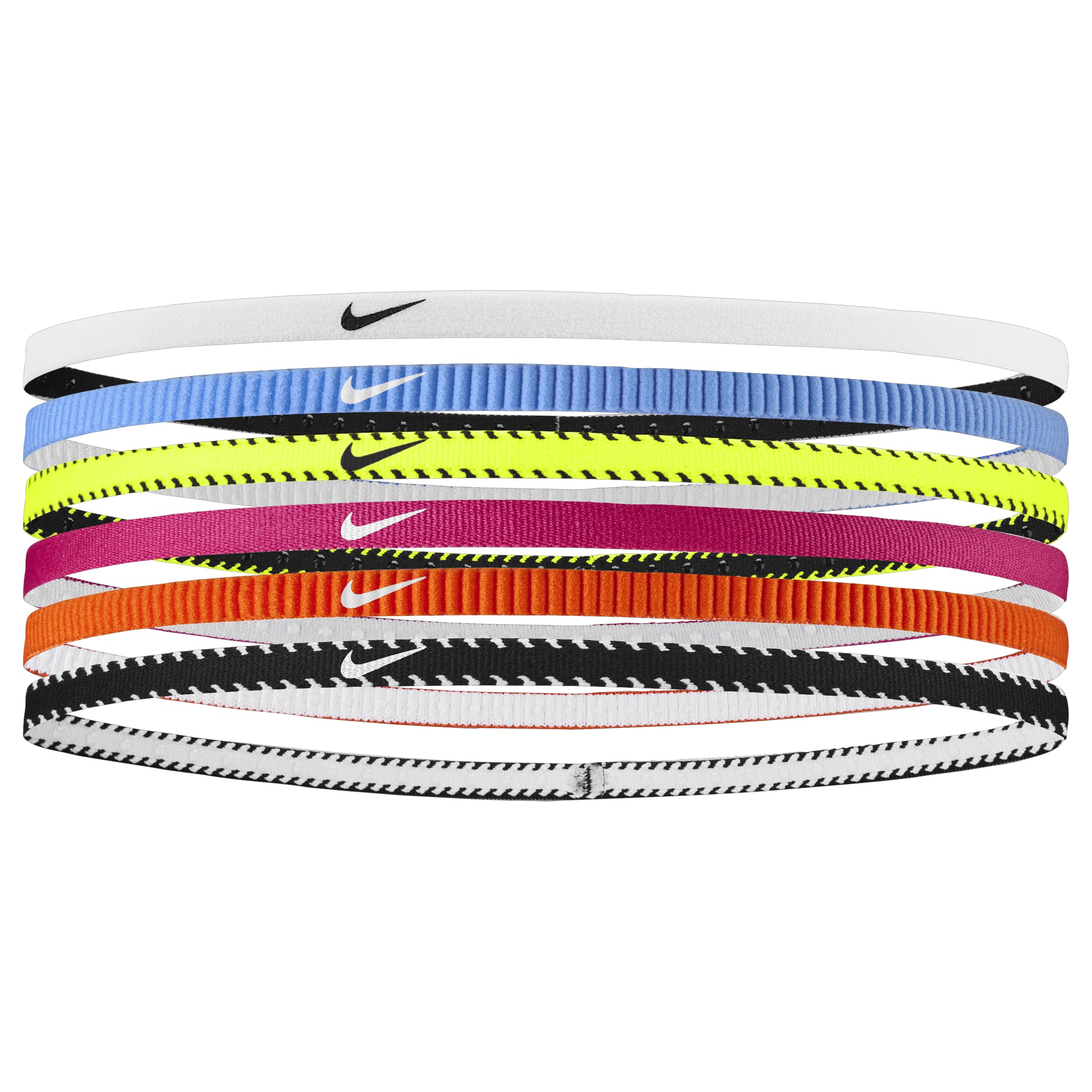 Nike Men's Flex Classic Slim Headbands 6-Pack Headbands Running Fitness Training Sports Hairband Set Narrow, Volt/Vivid Pink/White, One Size