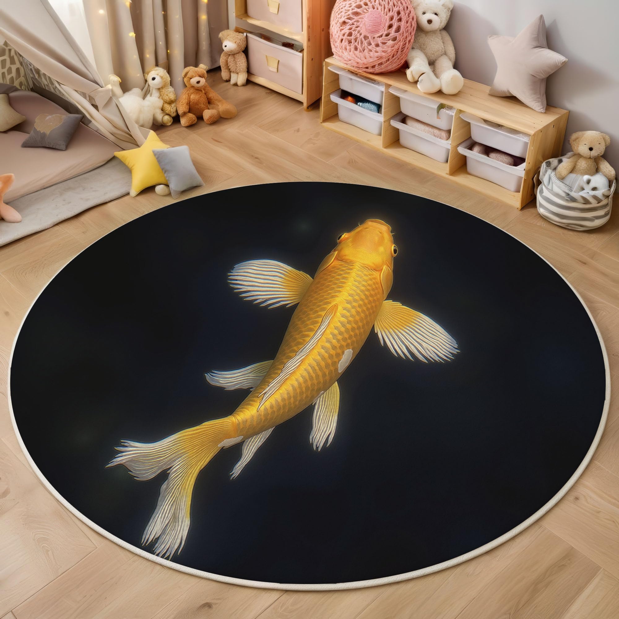 Tapis rond jaune doré style réaliste et photographique de 120cm