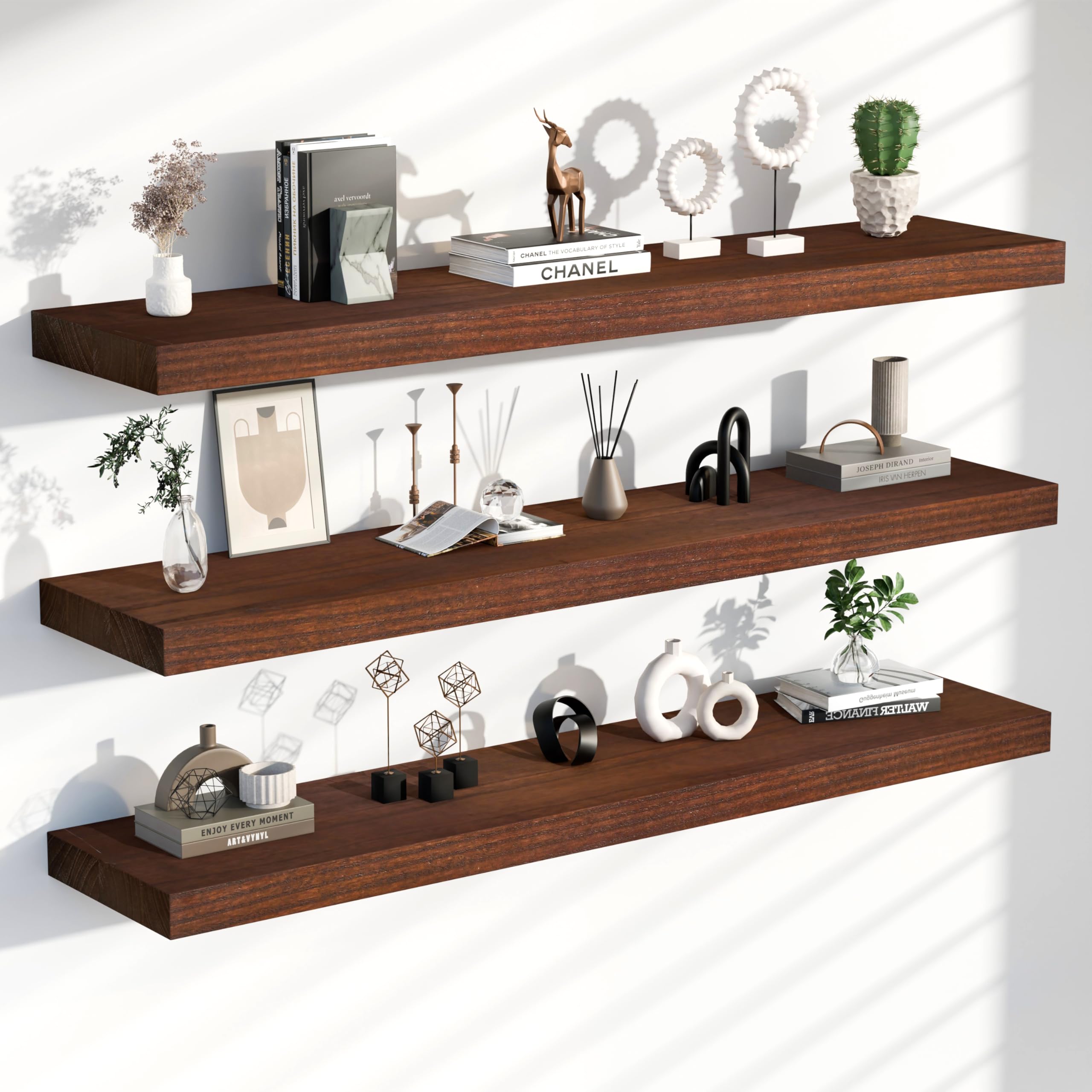 Photo 1 of TEDIDUWA 3-Pack Paulownia Floating Shelves, 60", Walnut