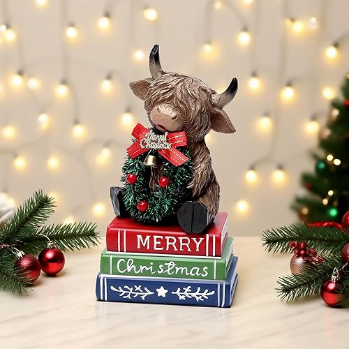 Miniatura 7 de Decoraciones navideñas de vaca de las tierras altas para interiores, hogar, estatuas de decoración de vacas de las tierras altas de Navidad para