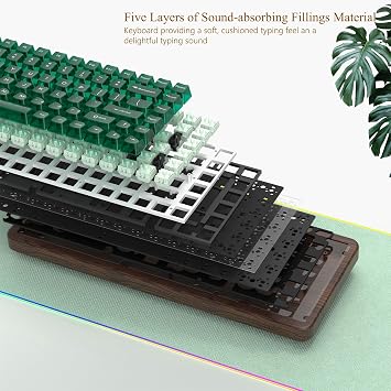 Womier 75% Mechanical Keyboard Wireless with QMK/VIA, WD75 V2 Wood Gaming Keyboard 8000mAh Battery, Tri-Mode Custom Key Board RGB Hot Swappable with Translucent Clear Keycaps-POM Linear Switch
