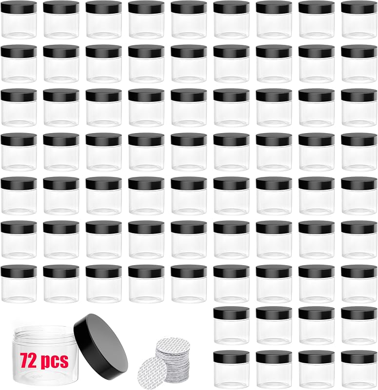 72 Frascos plásticos ihomecooker com tampas rosqueáveis, 88 mL, transparentes, pretos