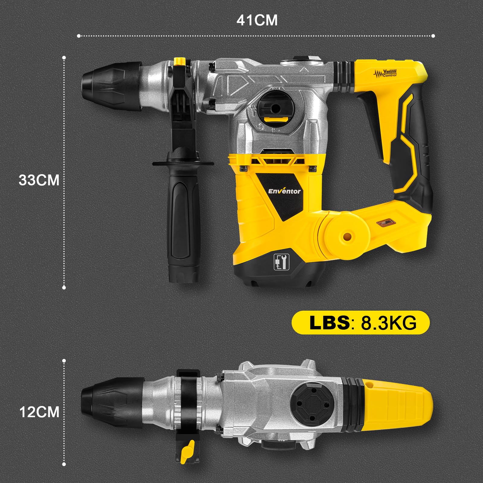 ENVENTOR SDS-Plus Bohrhammer, 1500W Schlagbohrmaschine, 6Joule Abbruchhammer mit Anti-Vibrationsgriff, Max 4500 BPM, 4 Funciones Kombihammer, Max Bohrleistung in Beton(32mm), Metall(13mm), Holz(40mm)