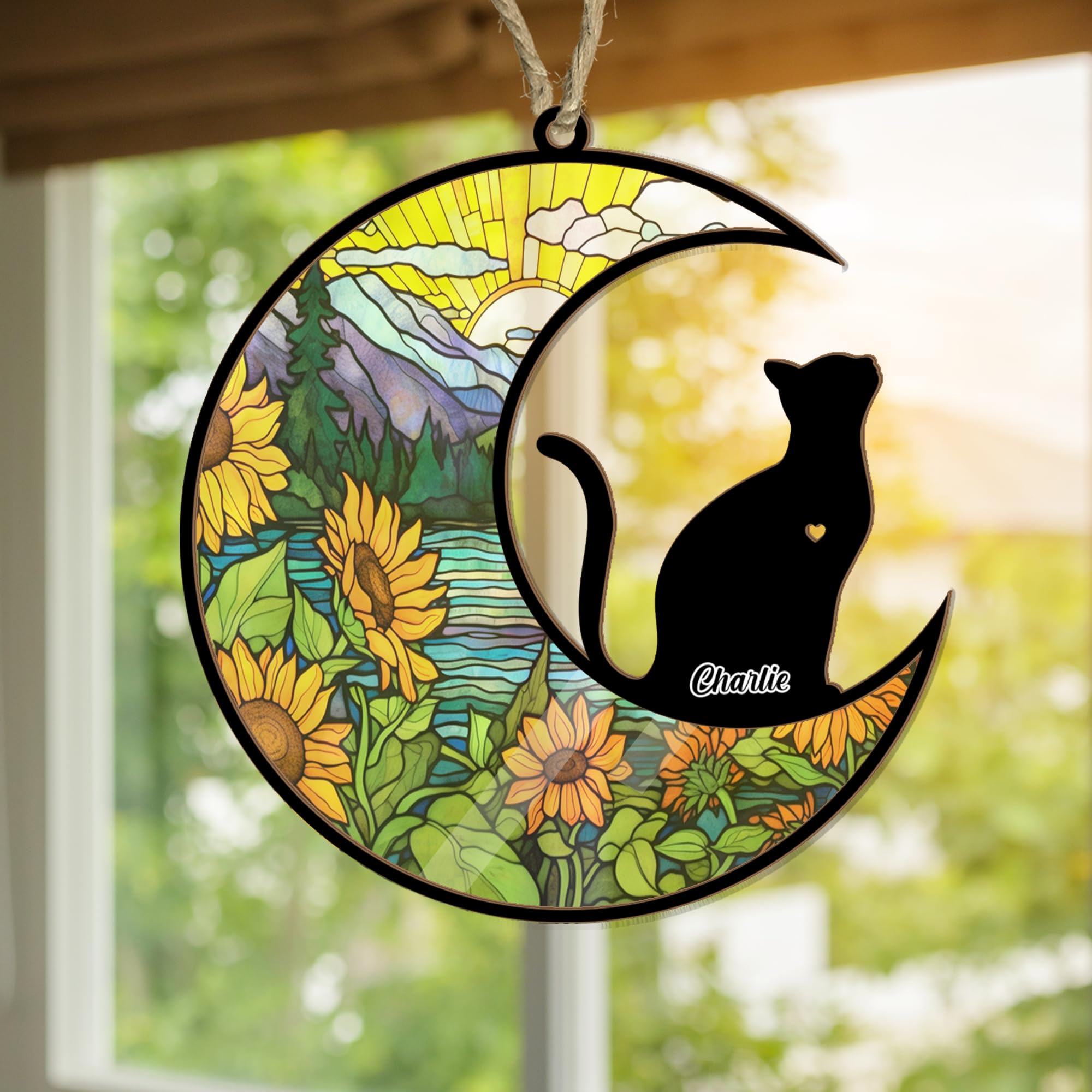 Personalized Cat Memorial Suncatcher Ornament - Custom Name Pet Loss Gift, Stained Glass Style Keepsake