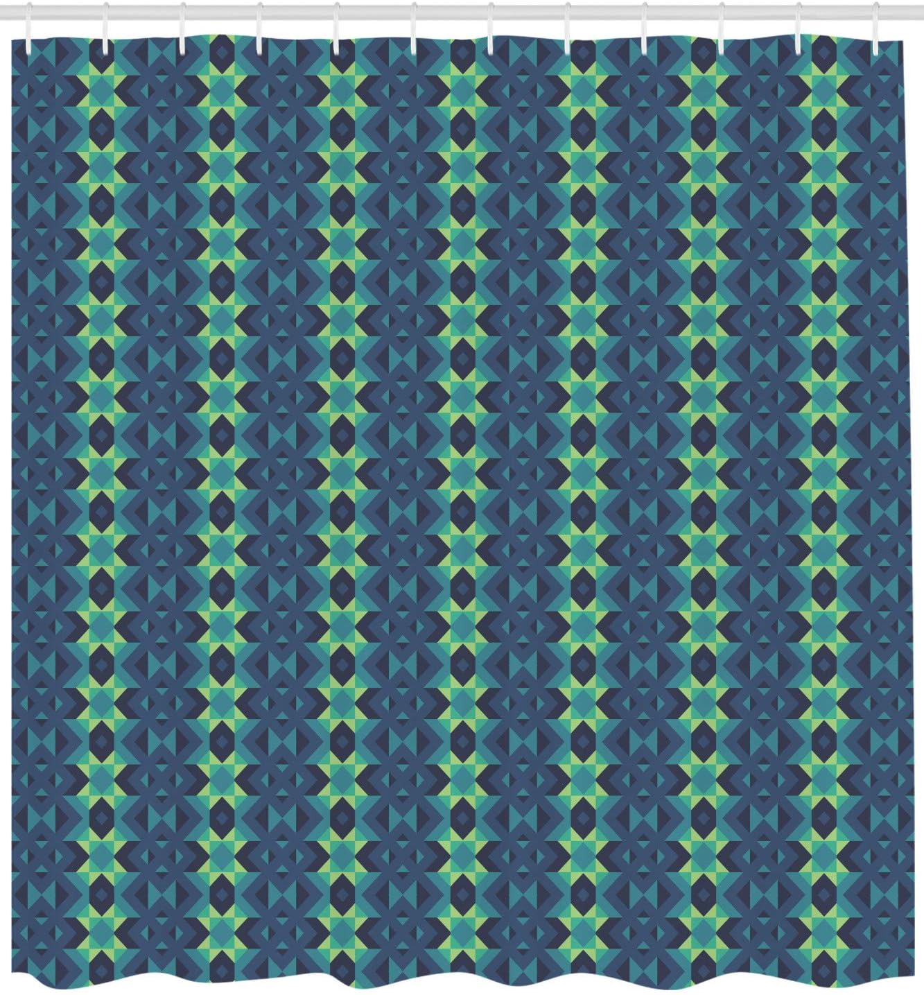 Ambesonne Blue and Green Shower Curtain, Symmetric Geometric Vertical Borders with Zig Zag Stripes, Cloth Fabric Bathroom Decor Set with Hooks, 69" W x 75" L, Pale Green