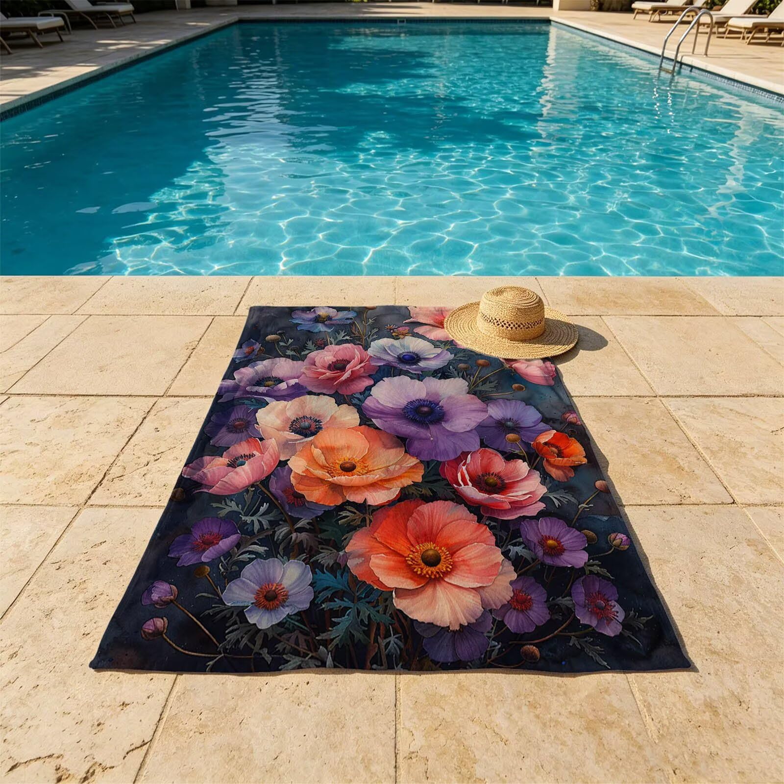 Púrpura Toalla Playa 220 x 160 Resistente a la arena Secado rápido Ligero, Toalla Playa Grande 160x220cm Suave Cómodo como Gym Yoga Sauna Toallas Baño Grandes Exterior Travel Essentials Flor XTLS-3797