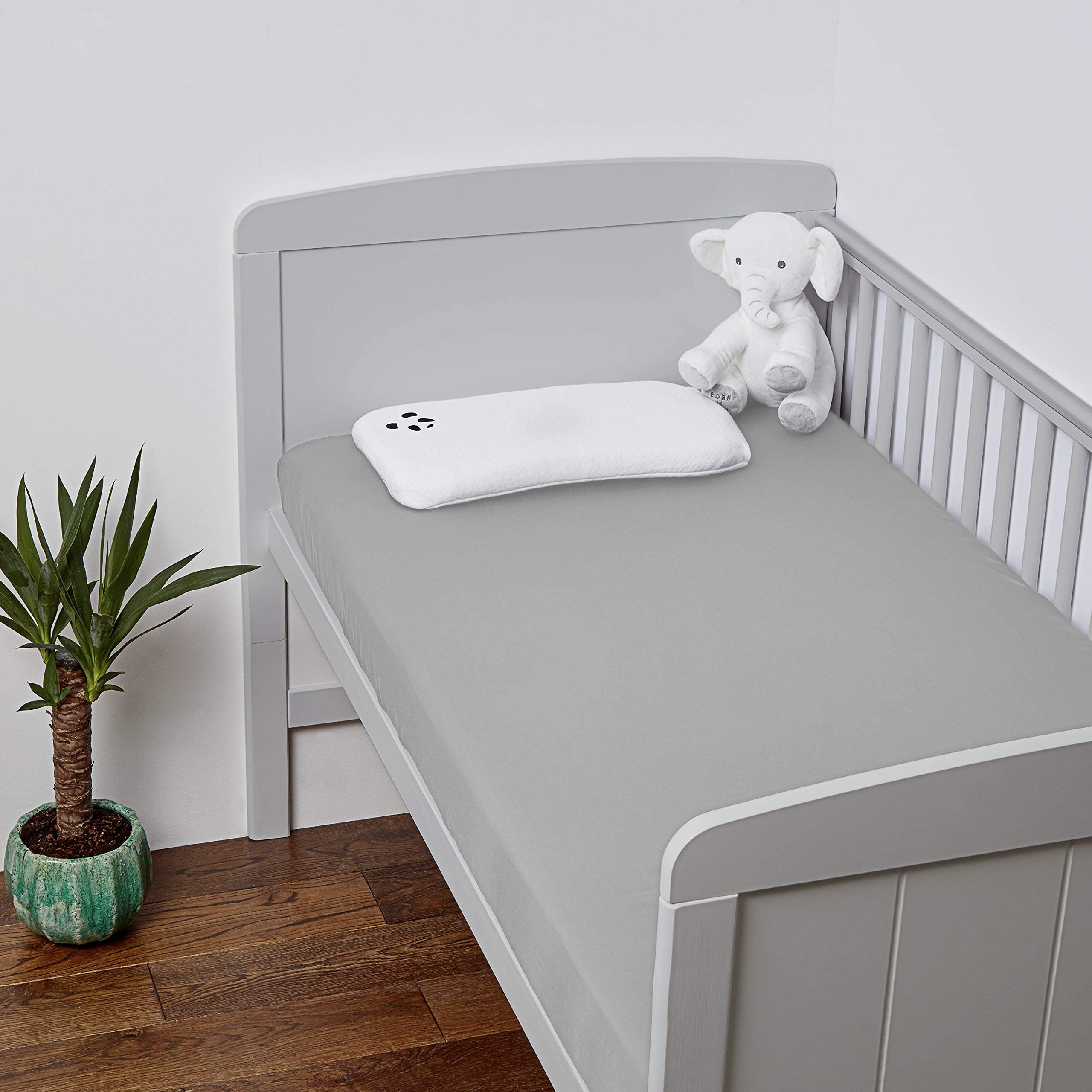 Panda Spannbettlaken für Kinder, 100 % Bambus, Leises Grau, Cot Bed