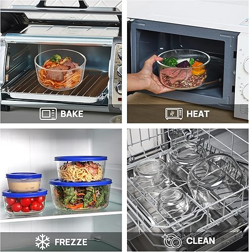 Miniatura 6 de Vtopmart Paquete de 4 cuencos de vidrio con tapas (1, 2, 4, 7 tazas), recipientes de almacenamiento de alimentos, preparación de comidas y sobras,