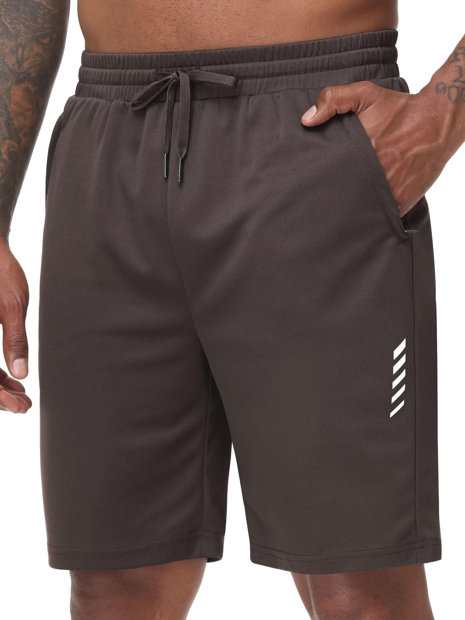Mens Running Athletic Shorts with Zipper Pockets Mesh Quick Dry Workout Gym Shorts for Men Tennis
