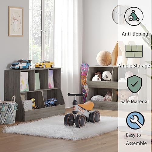 Miniatura 5 de DINZI LVJ Organizador de almacenamiento de juguetes, estantería para niños, armario de almacenamiento de juguetes de madera, estantería para niños