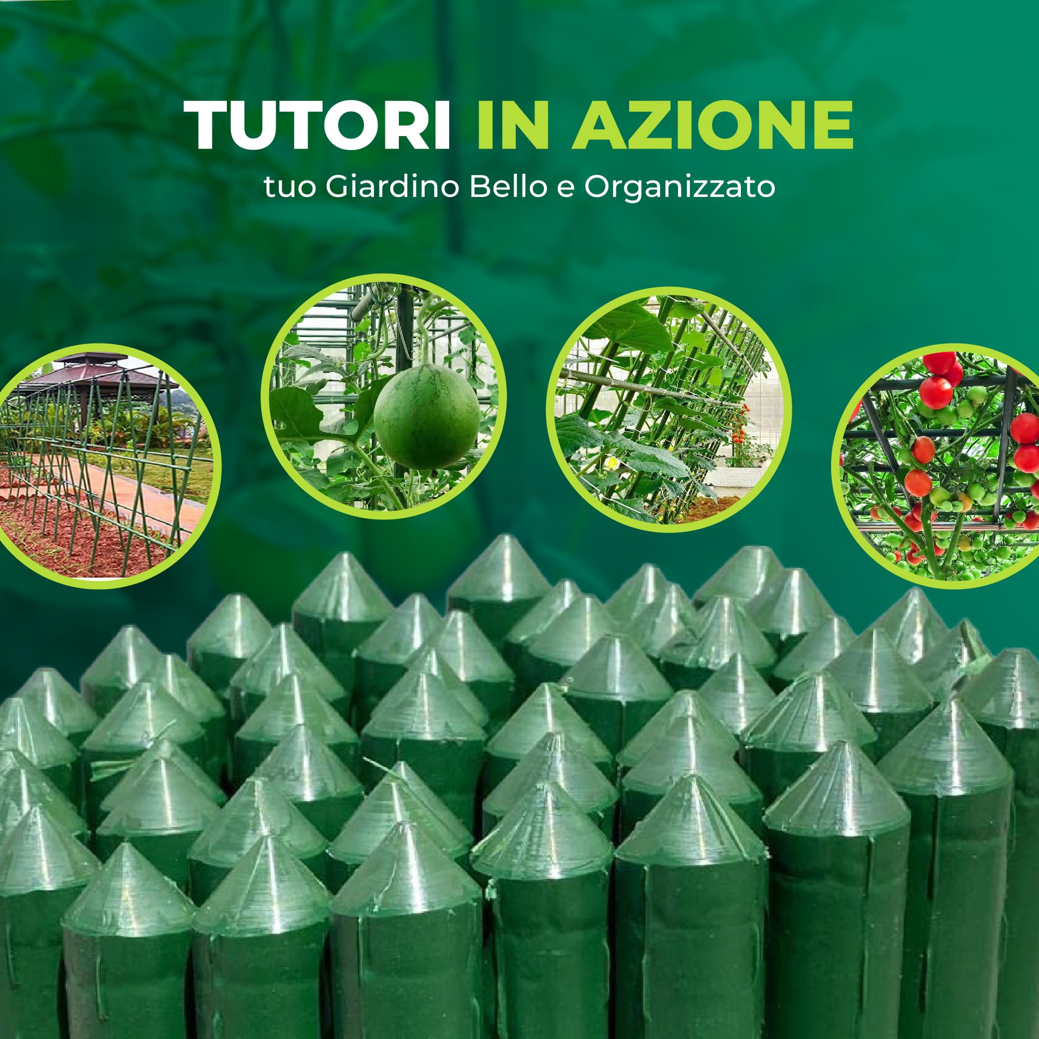 Control Garden - Confezione da 30 tutori in acciaio plastificato per piante, altezza 180 cm, diametro 10 mm, aste per la crescita delle piante, adatto per interni ed esterni