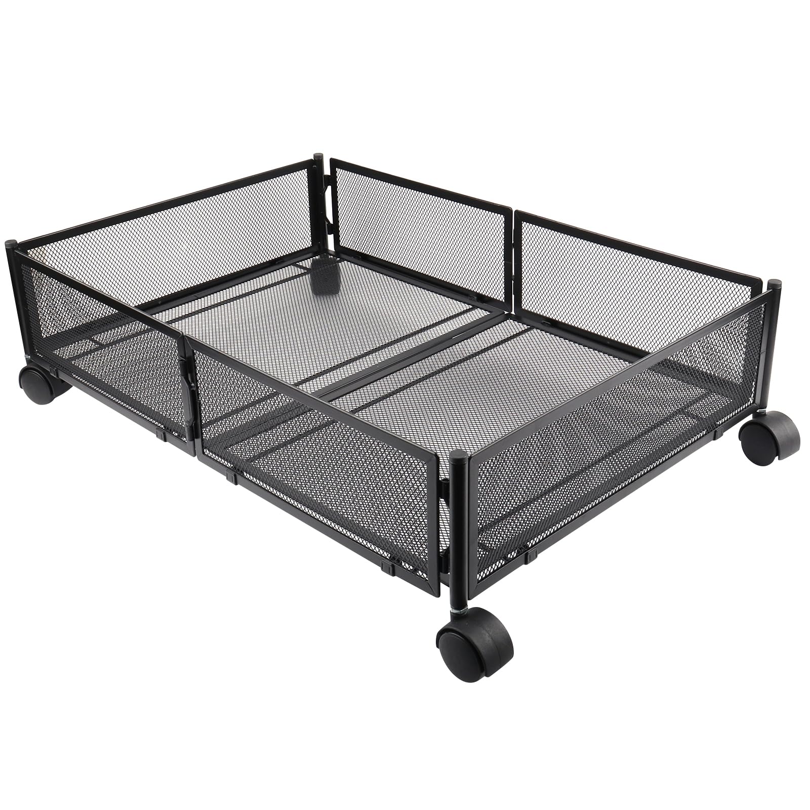 HUOLE 1/2 Piezas Caja de Almacenaje Multiusos con Ruedas para Debajo de la Cama, Estante Metálico Plegable para Ropa, Zapatos, Mantas, Juguetes, Libros (60 * 40 * 17cm-negro-1ud)