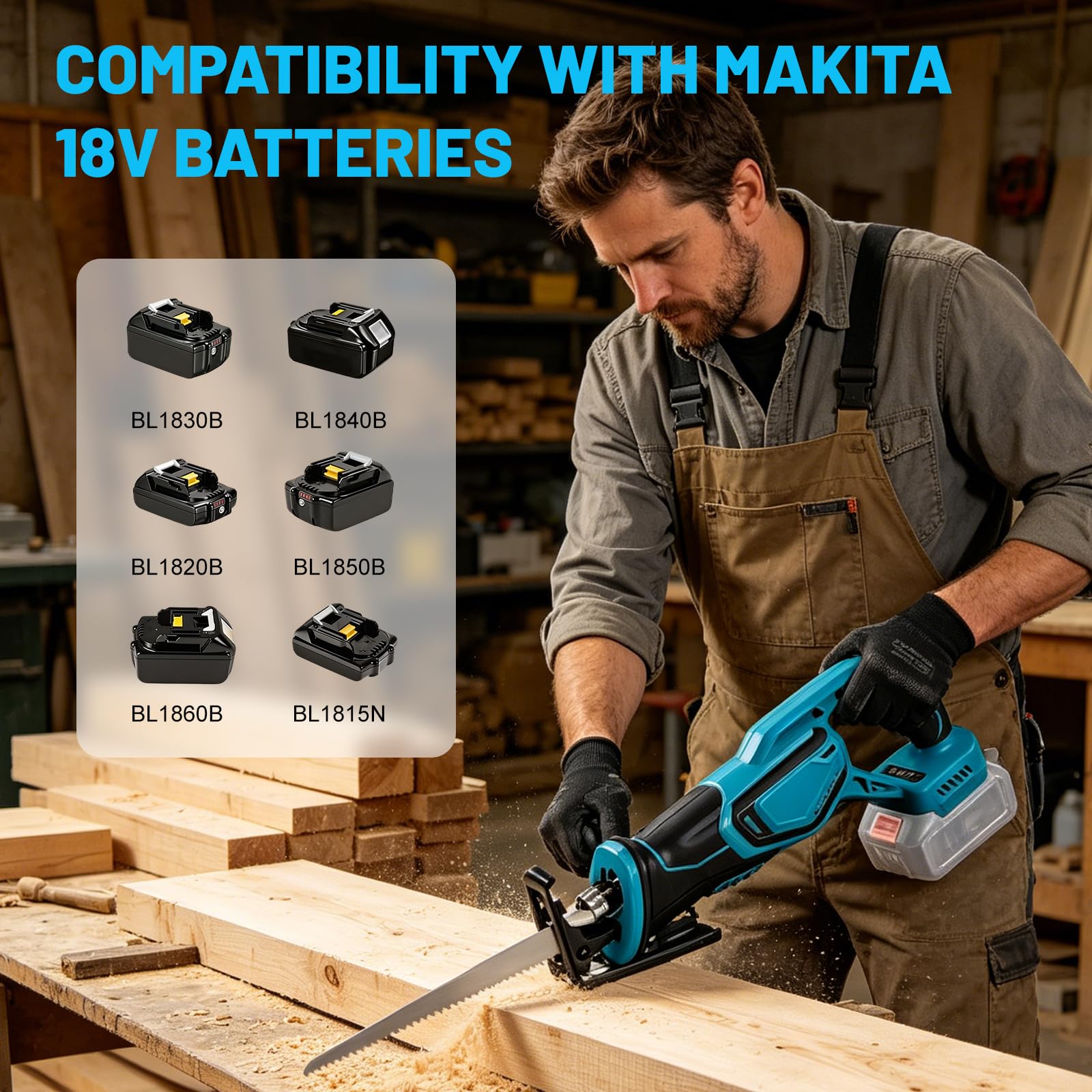 Akku Säbelsäge für Makita 18V Akku mit 8 Sägeblätter (ohne Akku)