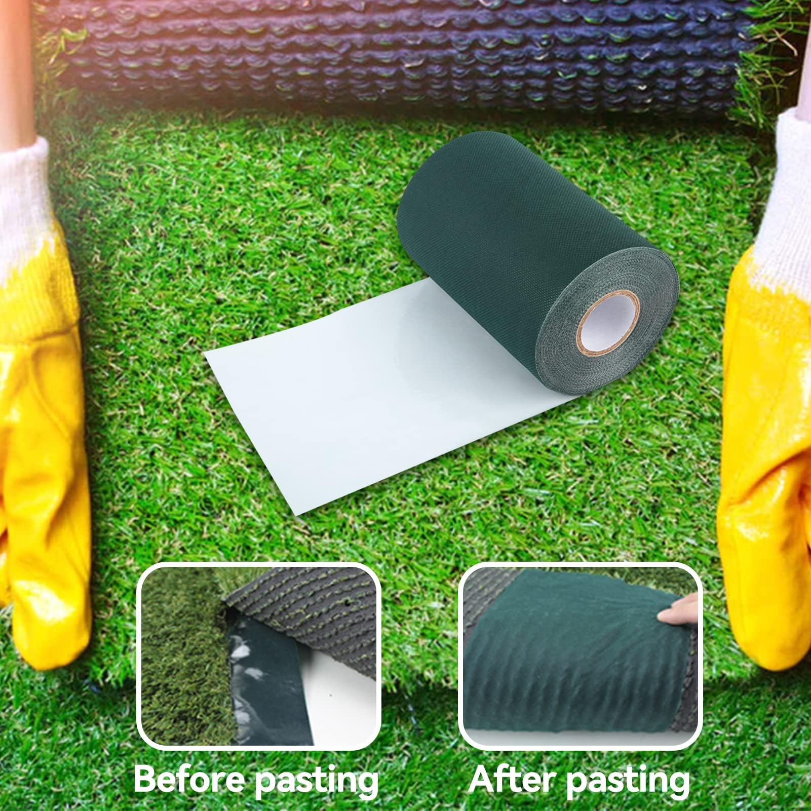 HERCHR Ruban de Gazon Artificiel 10Mx15CM, Ruban Adhésif de Pelouse Ruban de Joint de Pelouse Synthétique Bande Adhésive pour Connecter de Faux Tapis d'herbe