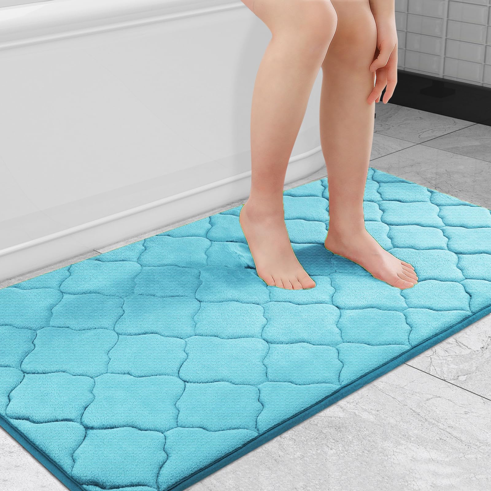 OLANLY Memory Foam Bath Mat Rug 47x24, Ultra Soft and Absorbent Bathroom Rugs, Non-Slip, Comfortable, Machine Washable Bath Carpet for Bathroom Floor,