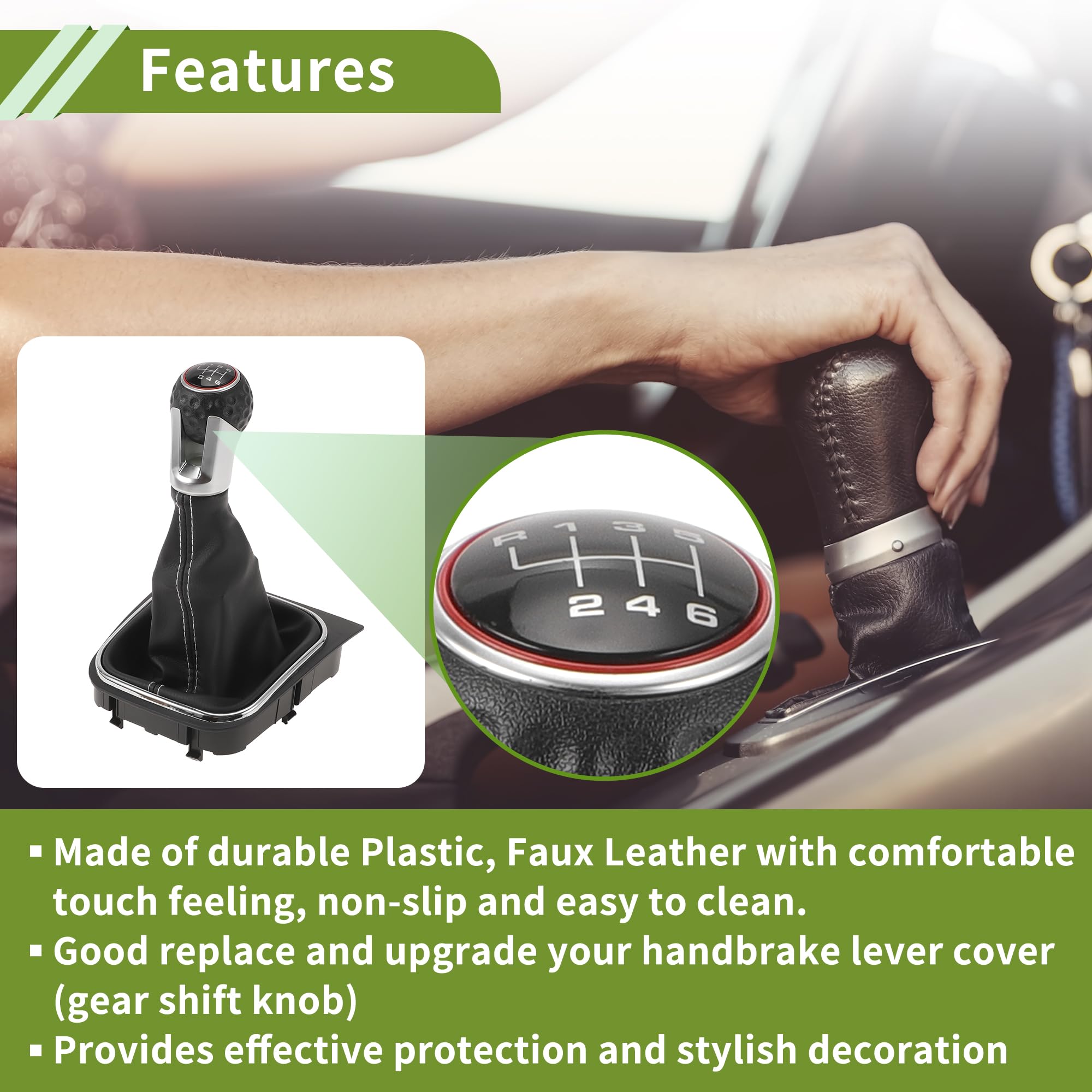 Pomello del cambio manuale a 6 marce con copertura per VW Golf 5 MK5 GTI GTD 2004-2009, leva del cambio in plastica effetto pelle, colore nero/bianco.