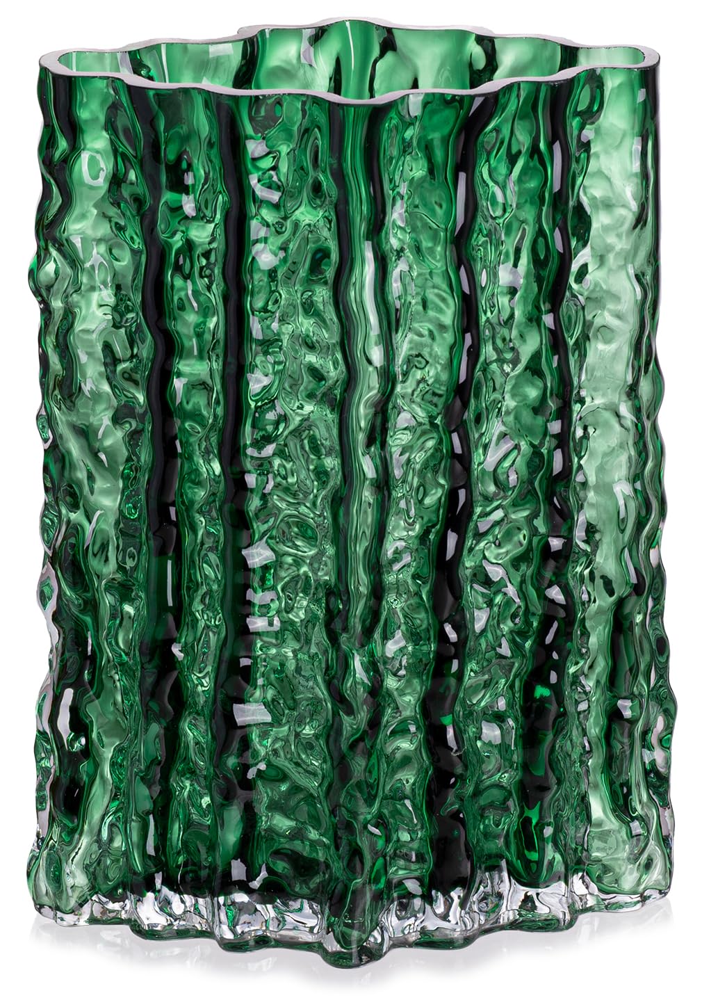 MOLIMAO Glass Vase for Centerpieces, Diamond Shaped Vase for Flower, Modern Glacier Glass Vase for Home, Office Restaurant Desk Decor 8.3 Inch(Green)