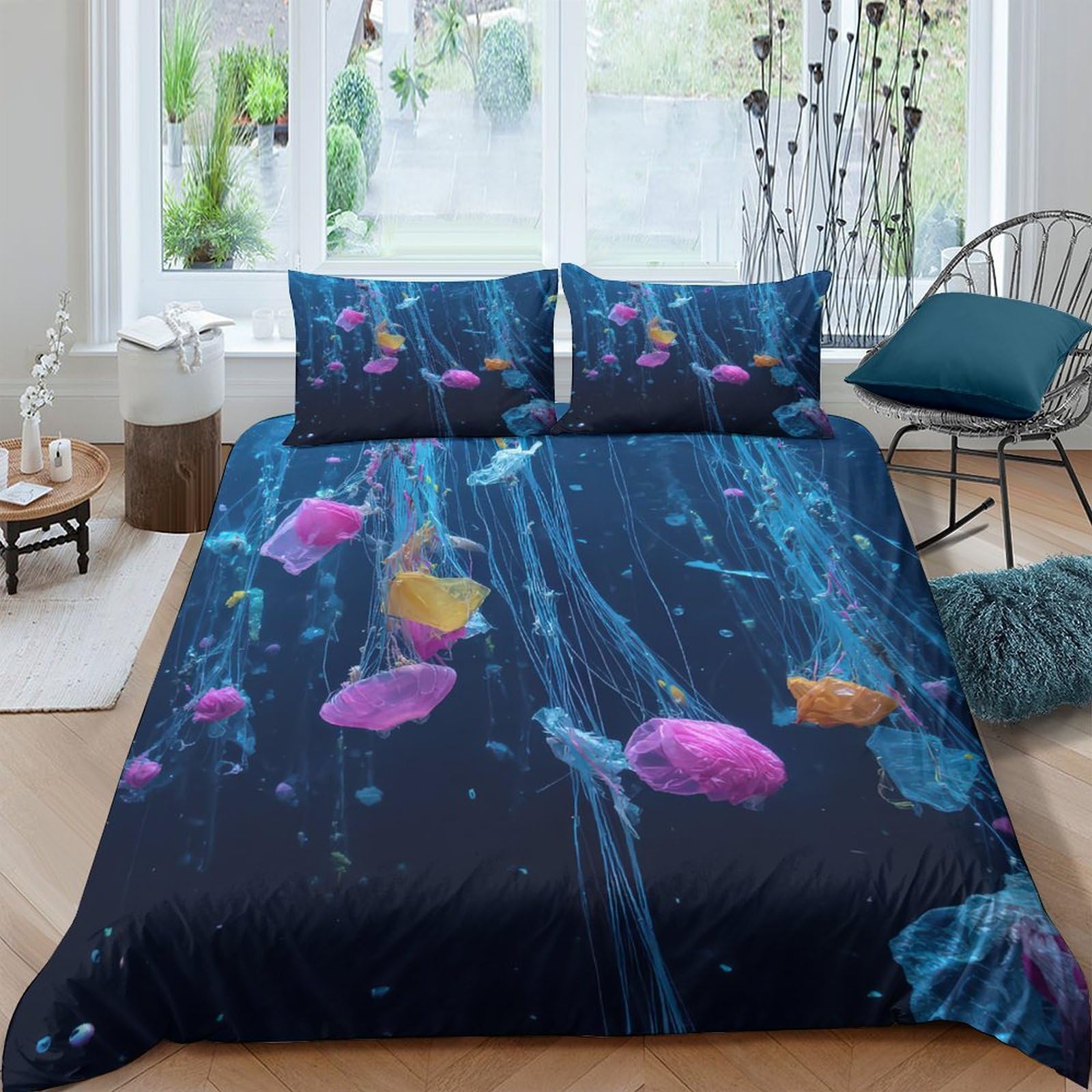 Ctjqhvkz Style-9 3D Printed Jellyfish Ocean Fitted Sheet Microfiber Soft Breathable Deep Sea Mattress Cover For Bedroom Dorm Decor Single（135X200cm）