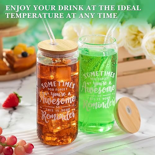 Miniatura 6 de Dandat Juego de 6 vasos de vidrio de 20 onzas con forma de lata de cerveza con tapas, cepillos para hombres, mujeres, profesores (Sometimes You